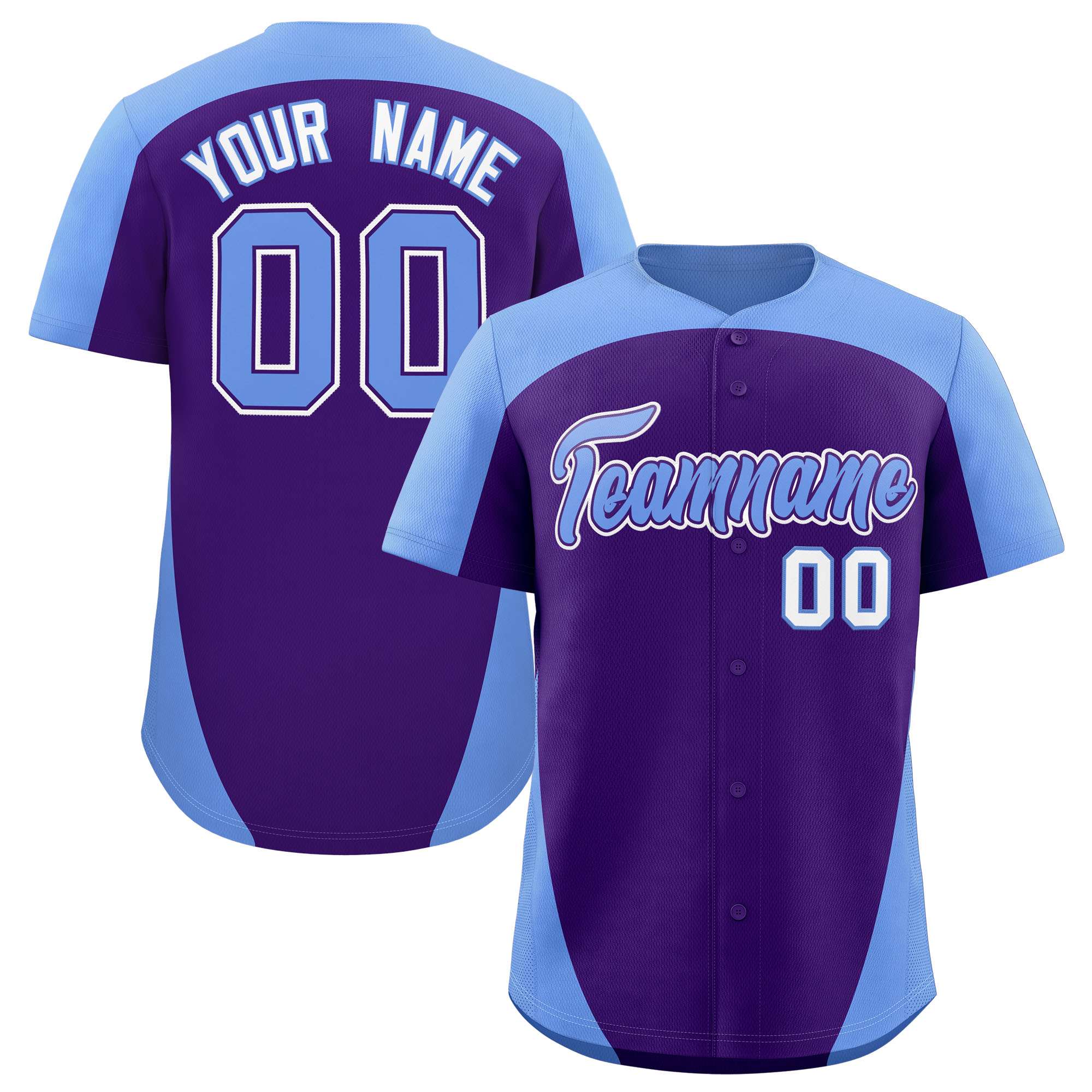 Custom Purple Light Blue Personalized Edge Color Block Authentic Baseball Jersey