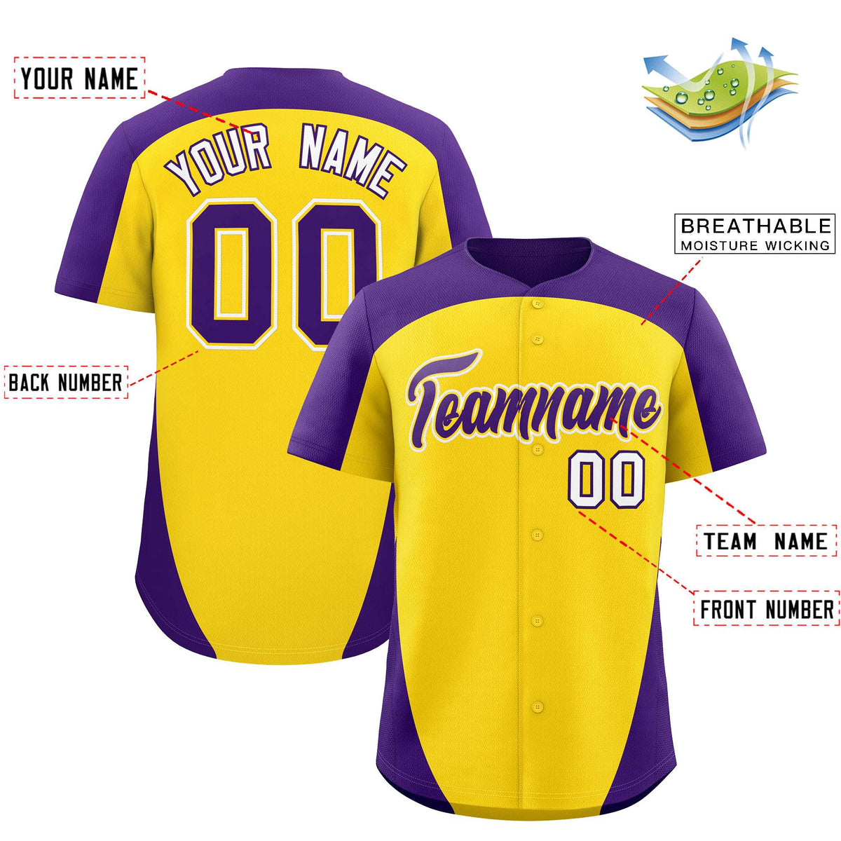 Custom Gold Purple Personalized Edge Color Block Authentic Baseball Jersey
