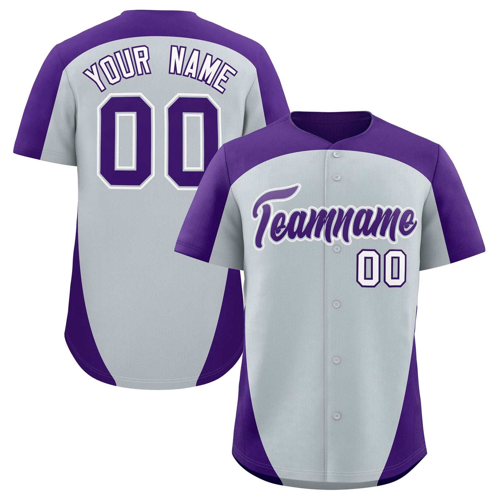 Custom Silver Purple Personalized Edge Color Block Authentic Baseball Jersey