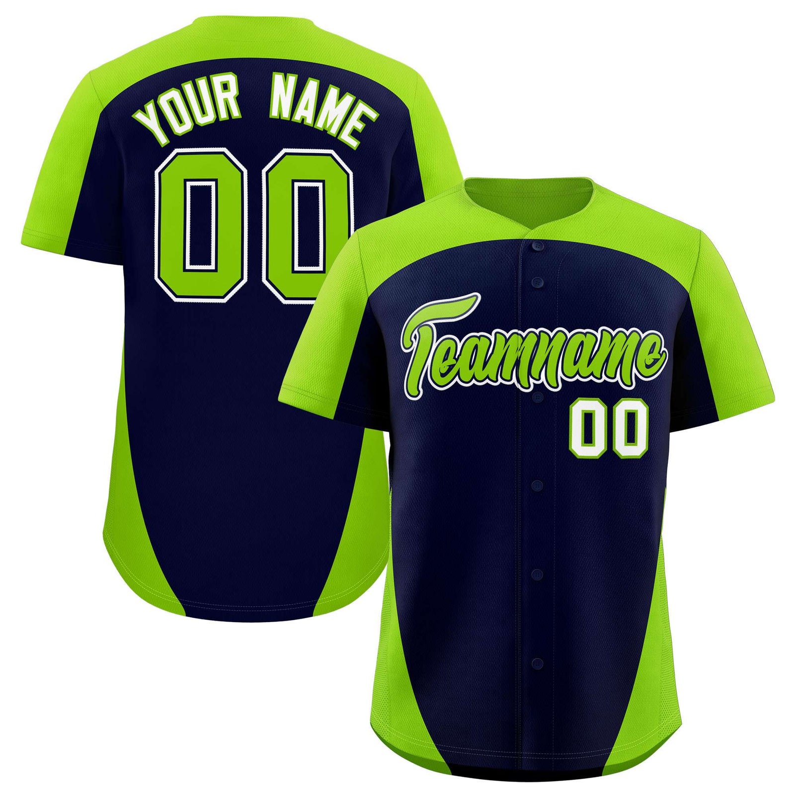 Custom Navy Neon Green Personalized Edge Color Block Authentic Baseball Jersey