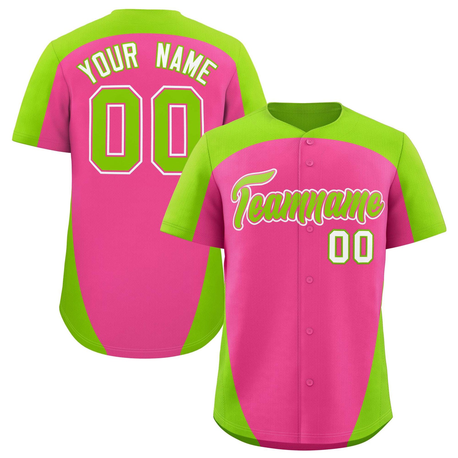 Custom Pink Neon Green Personalized Edge Color Block Authentic Baseball Jersey