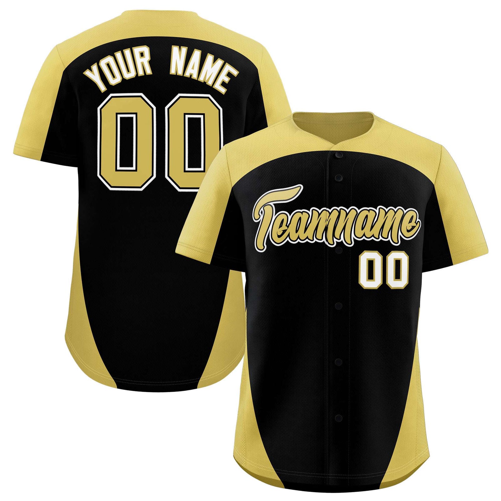 Custom Black Old Gold Personalized Edge Color Block Authentic Baseball Jersey