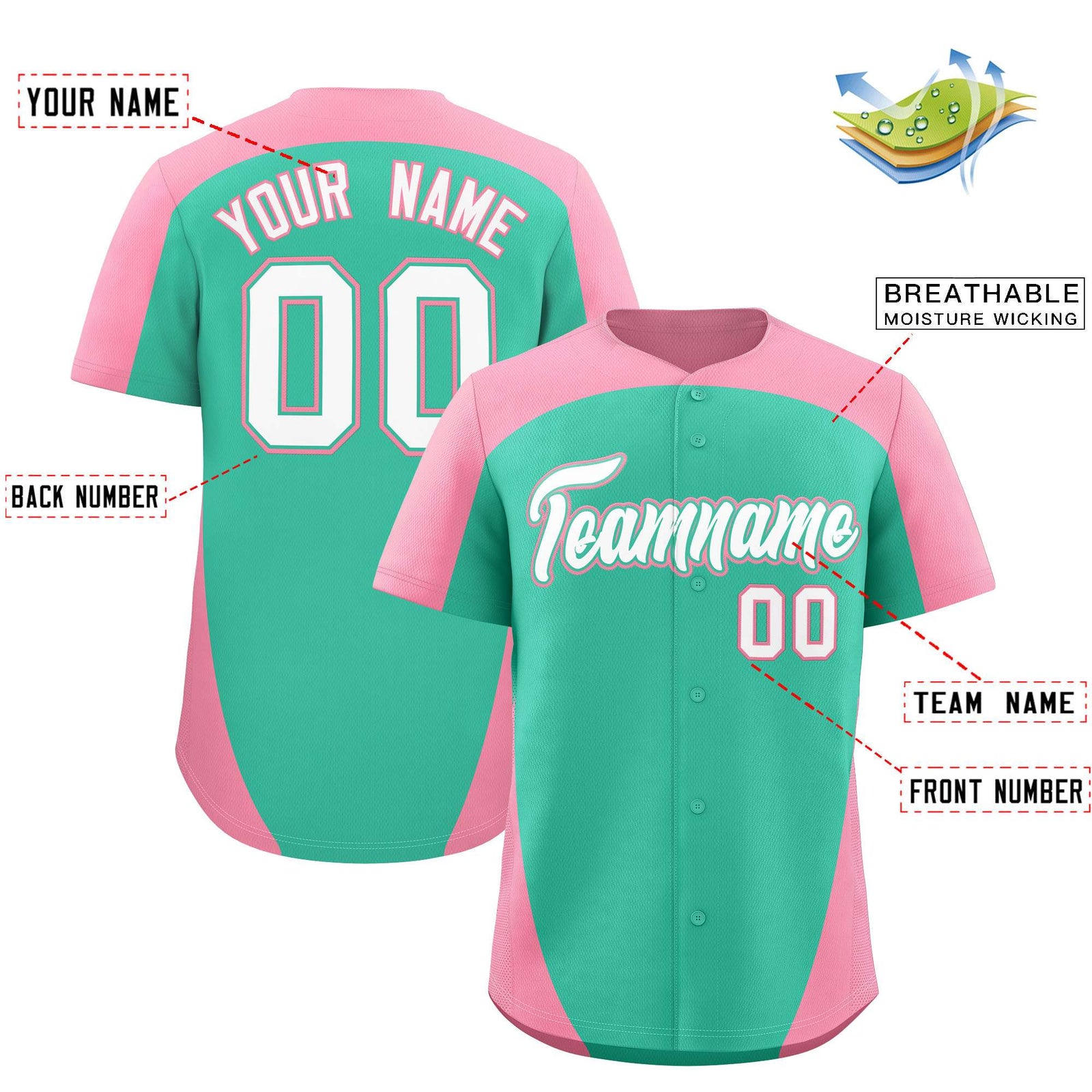 Custom Bright Green Pink Personalized Edge Color Block Authentic Baseball Jersey