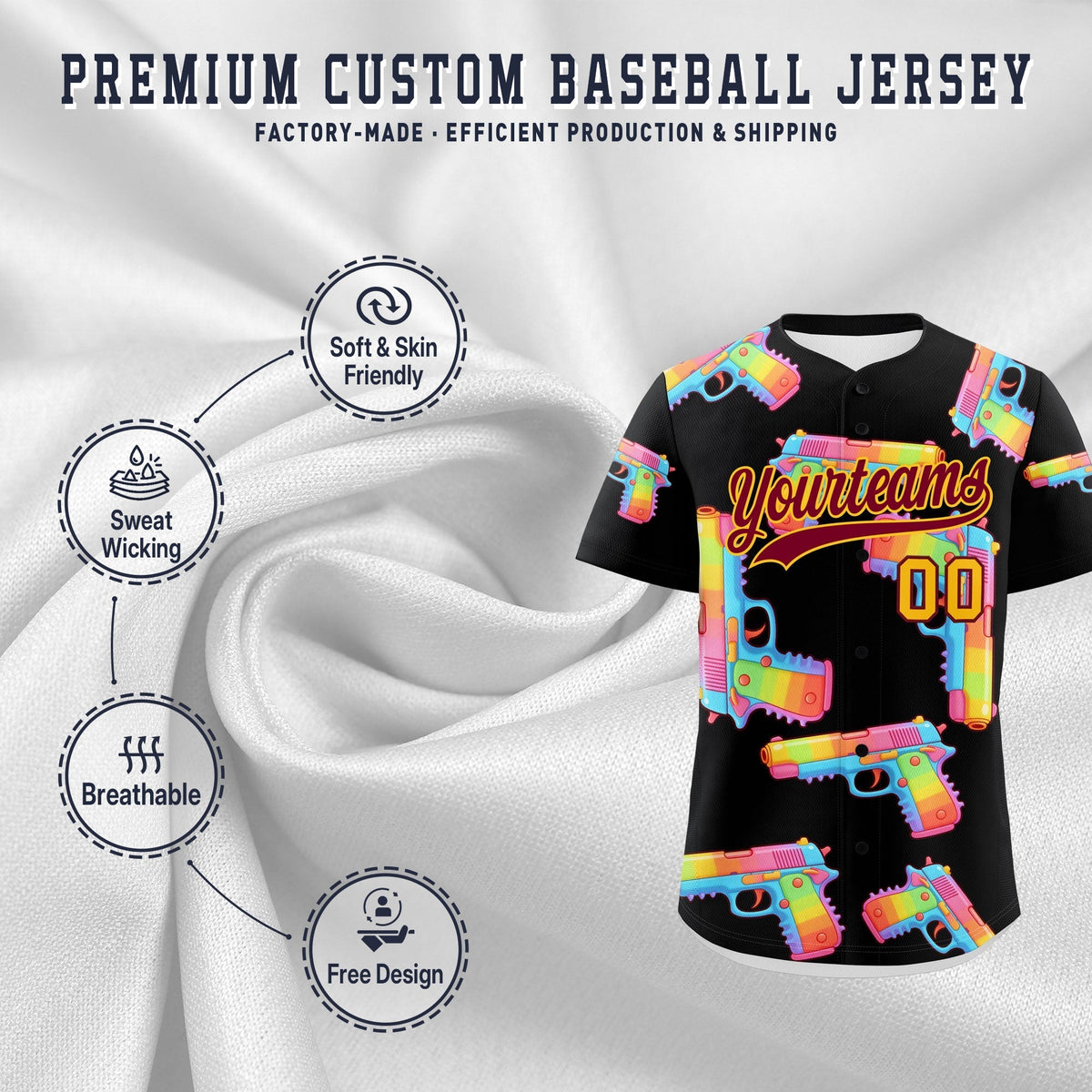 Custom Youth Baseball Jersey Black Crimson Sugar-Coated Firepower Graffiti Pattern Urban Fashion