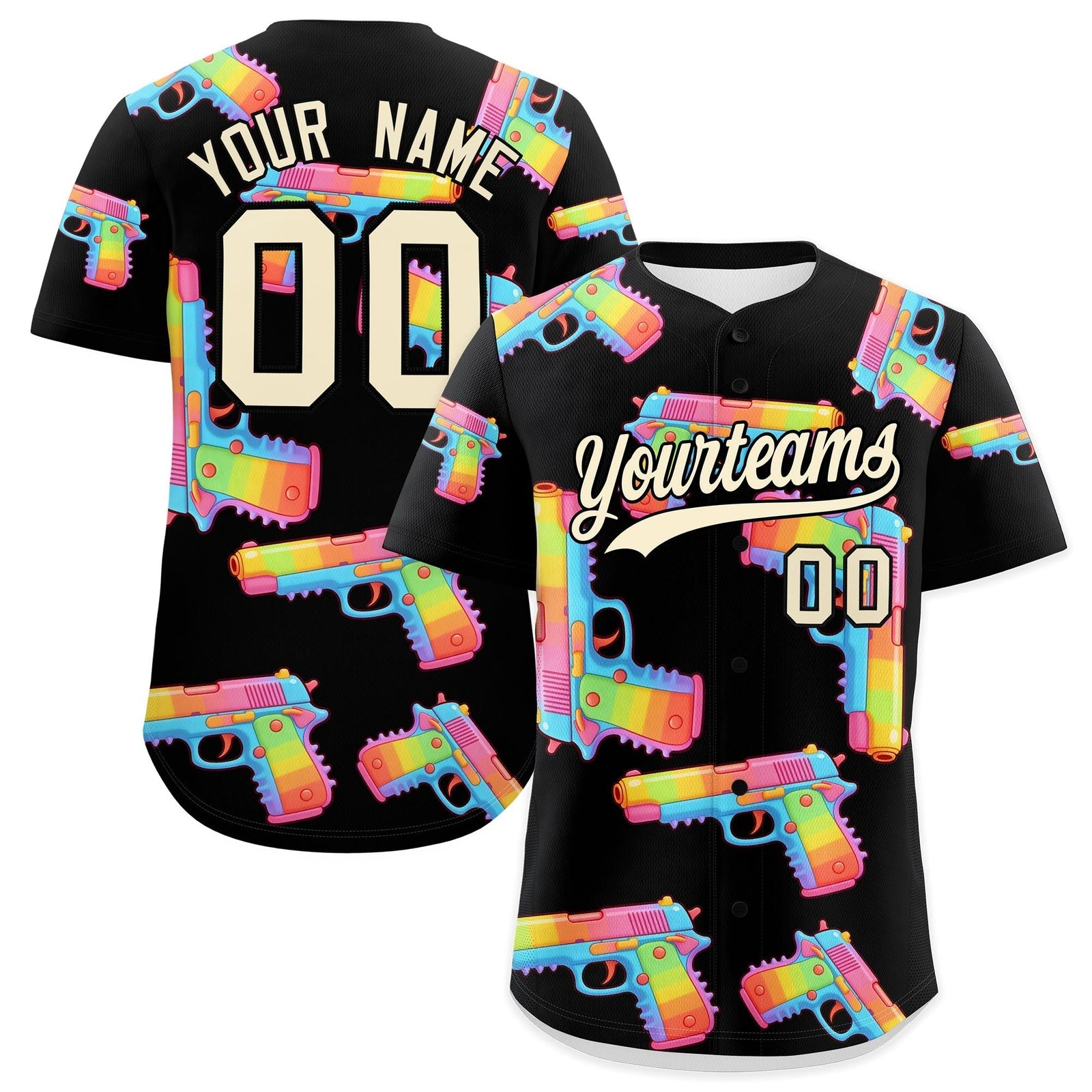 Custom Youth Baseball Jersey Black Cream Sugar-Coated Firepower Graffiti Pattern Street Style