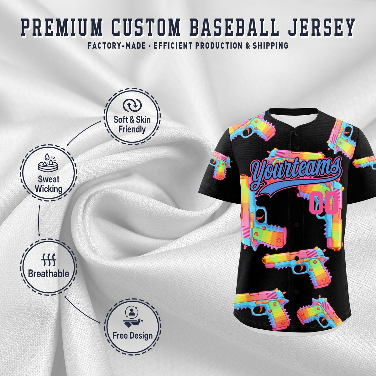 Custom Youth Baseball Jersey Black Powder Blue Sugar-Coated Firepower Graffiti Pattern Hip-hop