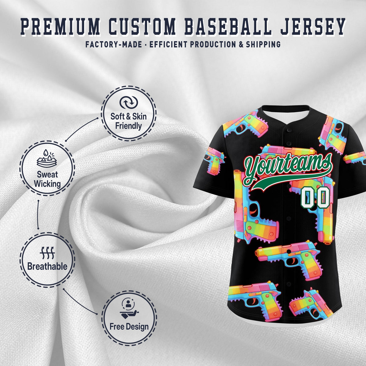 Custom Youth Baseball Jersey Black Kelly Green Sugar-Coated Firepower Graffiti Pattern Urban Fashion