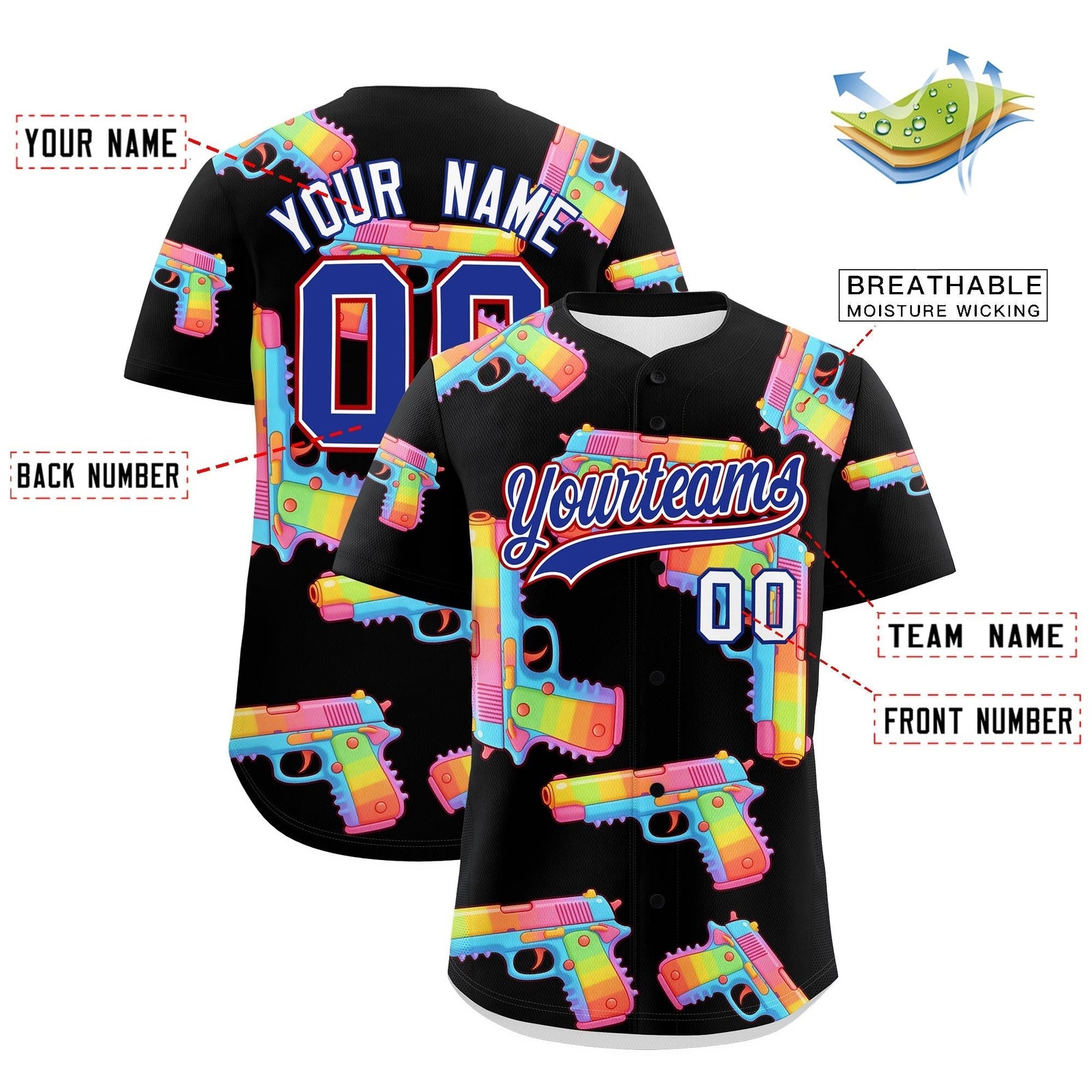 Custom Youth Baseball Jersey Black Royal Blue Sugar-Coated Firepower Graffiti Pattern Street Style