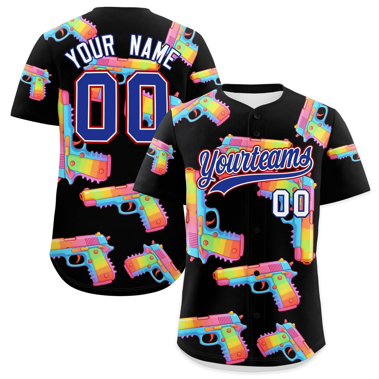 Custom Youth Baseball Jersey Black Royal Blue Sugar-Coated Firepower Graffiti Pattern Street Style