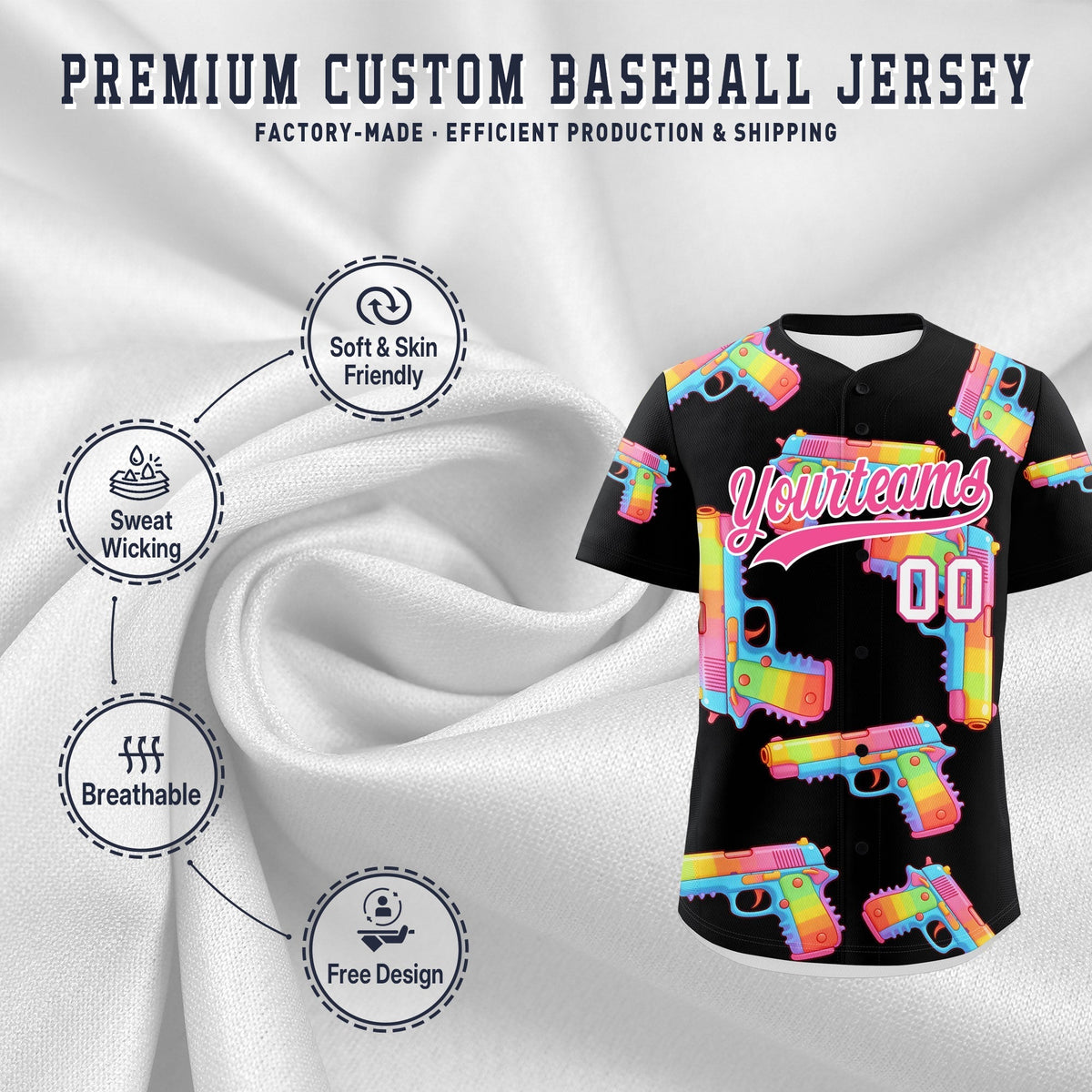 Custom Youth Baseball Jersey Black Pink Sugar-Coated Firepower Graffiti Pattern Hip-hop