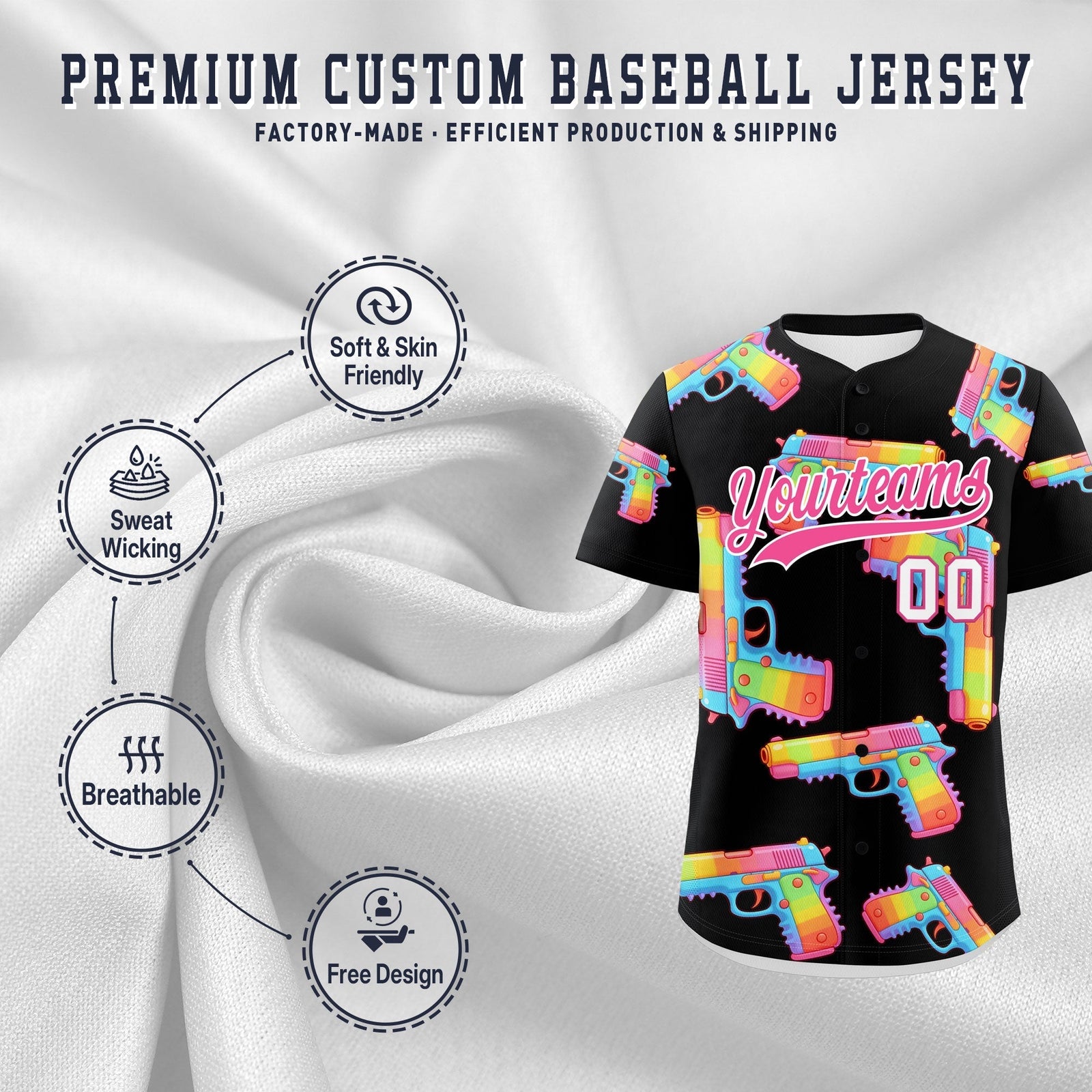Custom Youth Baseball Jersey Black Pink Sugar-Coated Firepower Graffiti Pattern Hip-hop