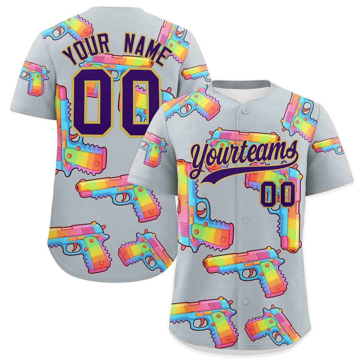 Custom Youth Baseball Jersey Silver Purple Sugar-Coated Firepower Graffiti Pattern Urban Fashion