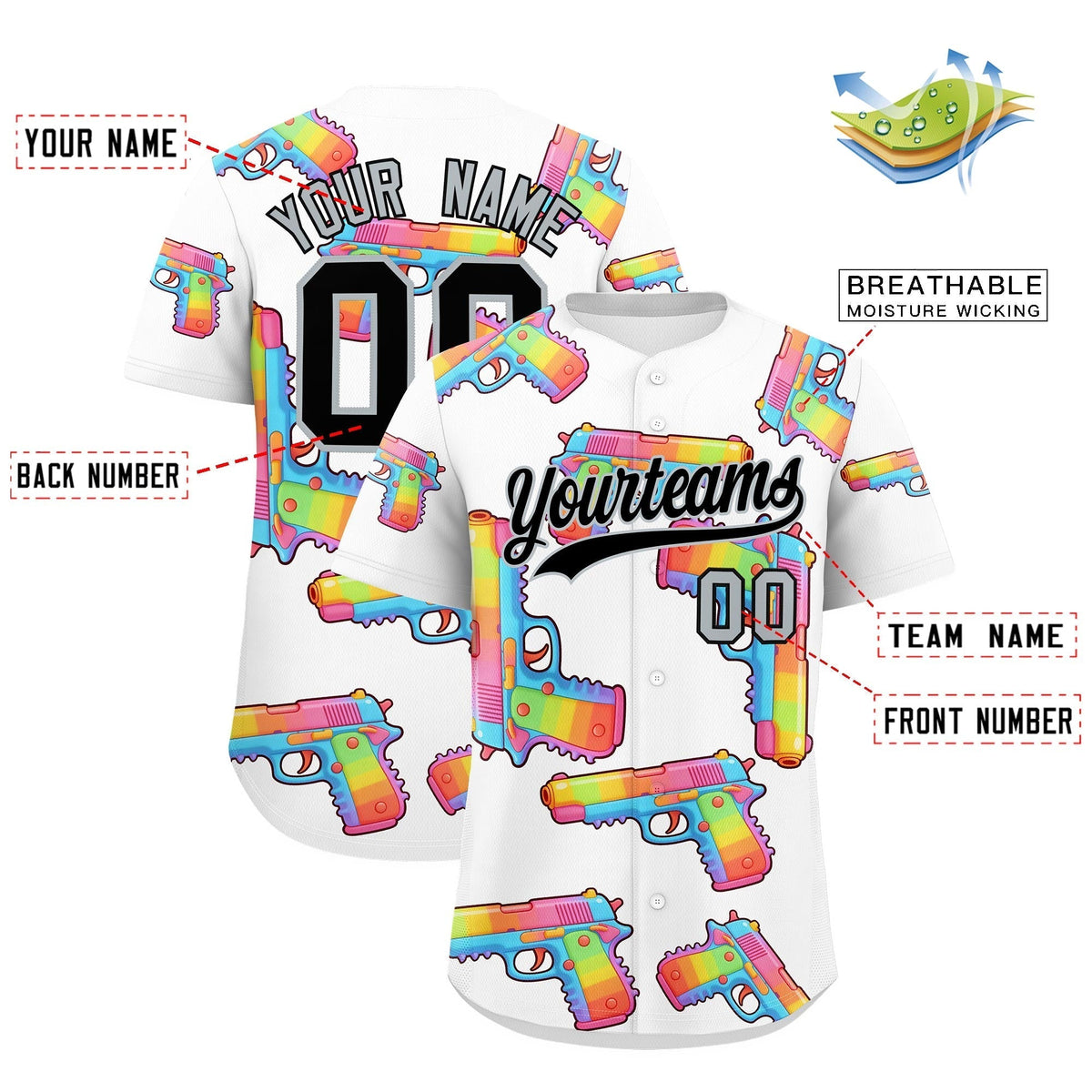 Custom Youth Baseball Jersey White Black Sugar-Coated Firepower Graffiti Pattern Hip-hop
