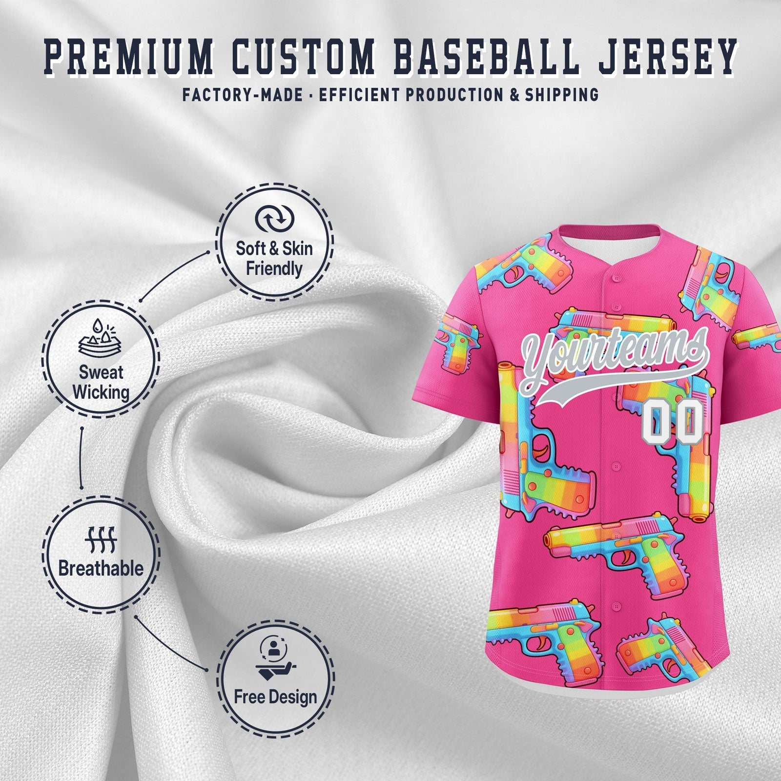 Custom Youth Baseball Jersey Pink Silver Sugar-Coated Firepower Graffiti Pattern Hip-hop