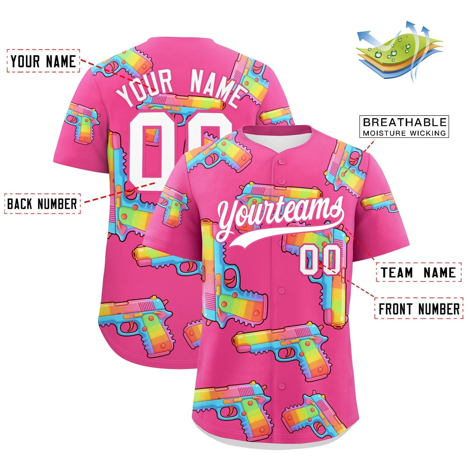 Custom Youth Baseball Jersey Pink White Sugar-Coated Firepower Graffiti Pattern Urban Fashion