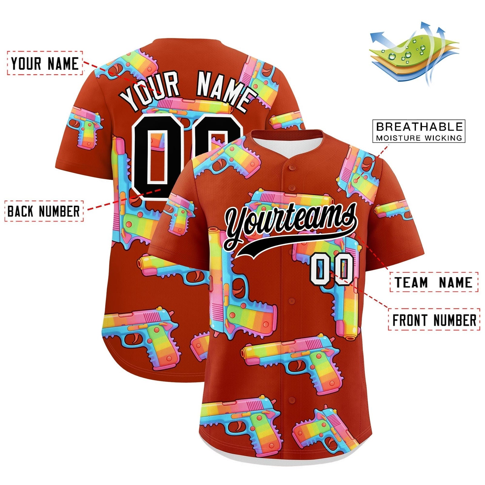 Custom Youth Baseball Jersey Dark Orange Black Sugar-Coated Firepower Graffiti Pattern Hip-hop