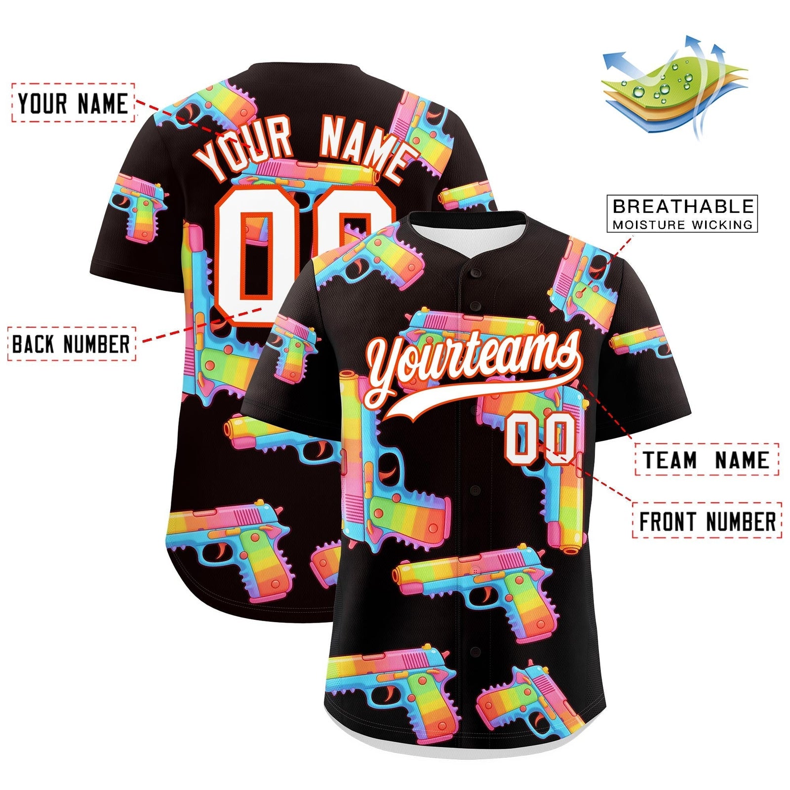 Custom Youth Baseball Jersey Brown White Sugar-Coated Firepower Graffiti Pattern Hip-hop