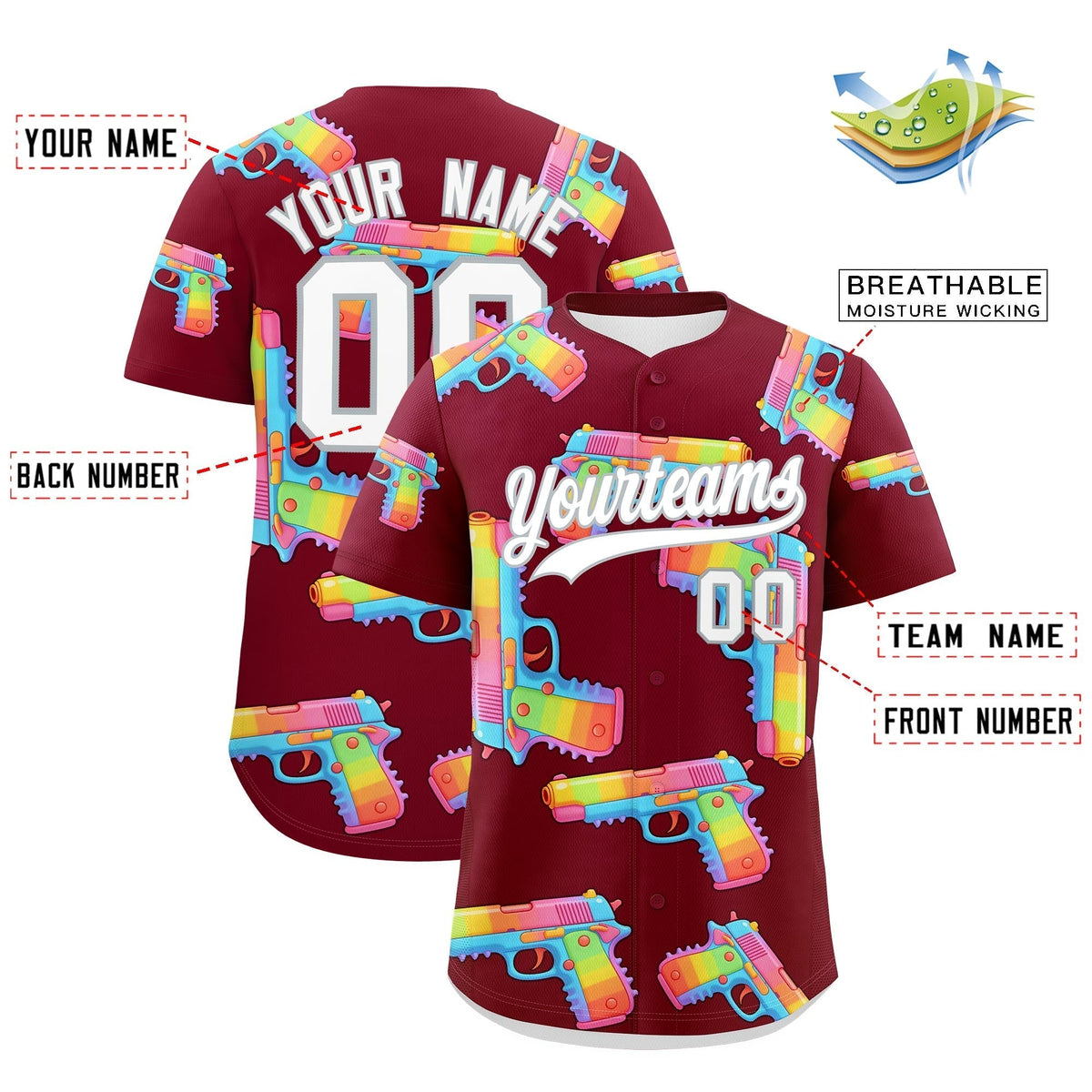 Custom Youth Baseball Jersey Crimson White Sugar-Coated Firepower Graffiti Pattern Hip-hop