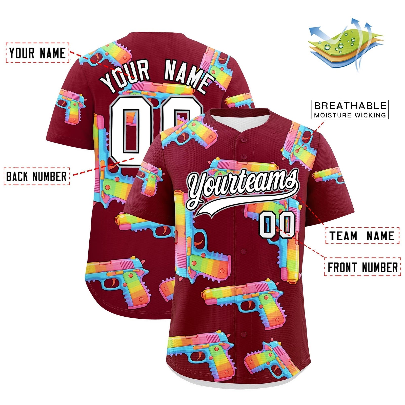 Custom Youth Baseball Jersey Crimson White Sugar-Coated Firepower Graffiti Pattern Urban Fashion