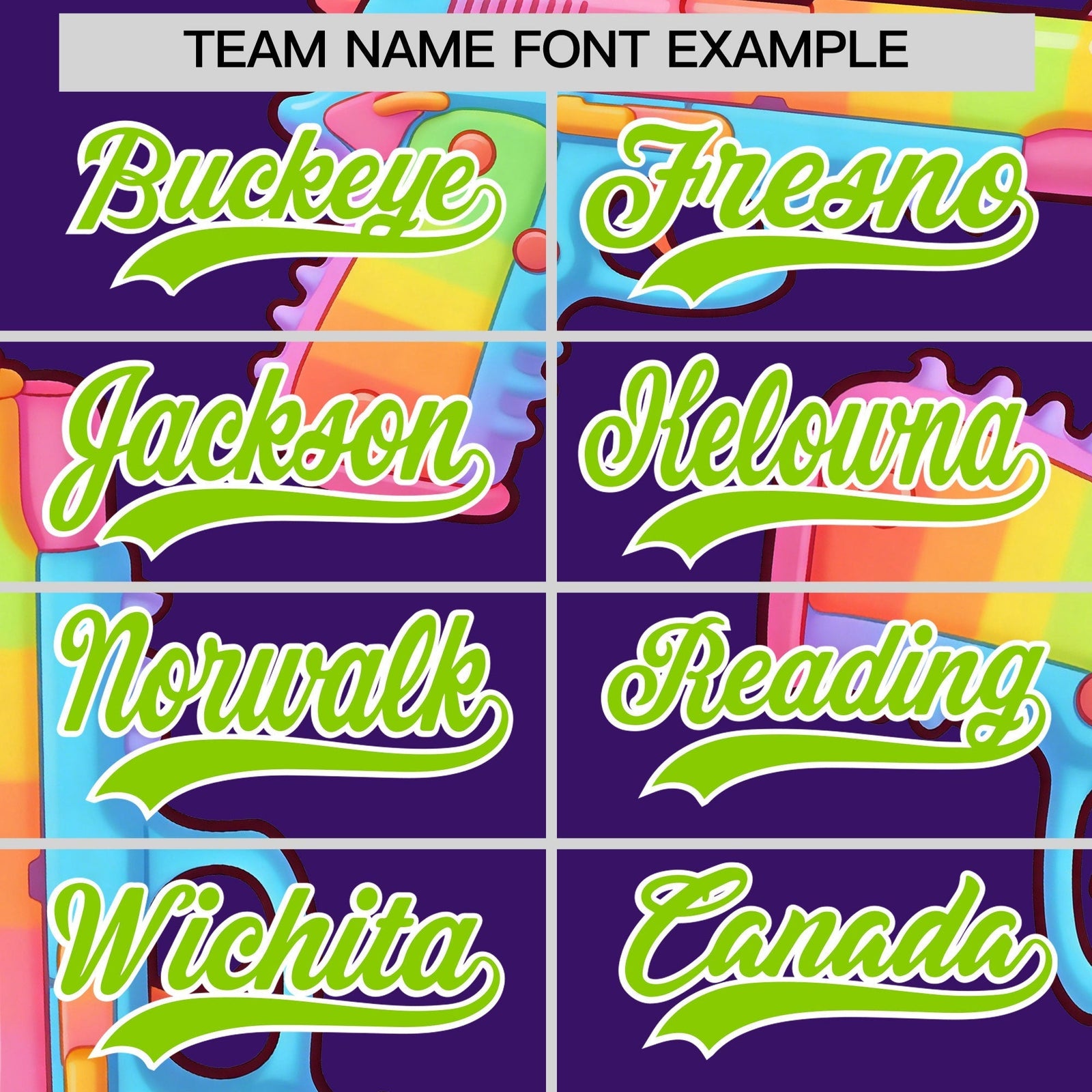 Custom Youth Baseball Jersey Purple Neon Green Sugar-Coated Firepower Graffiti Pattern Urban Fashion