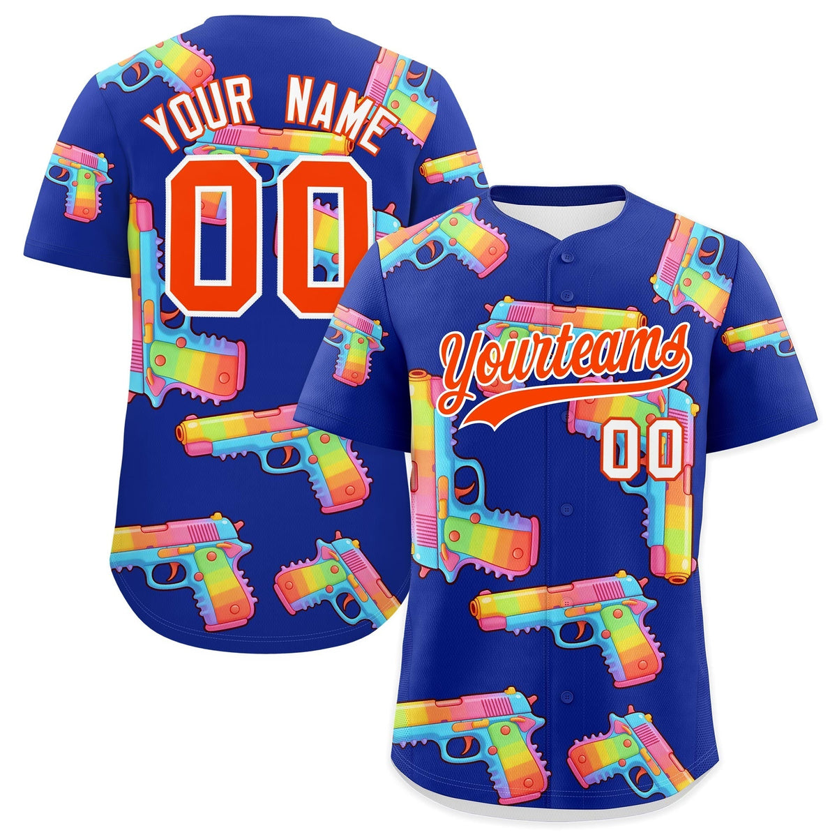Custom Youth Baseball Jersey Royal Blue Orange Sugar-Coated Firepower Graffiti Pattern Street Style