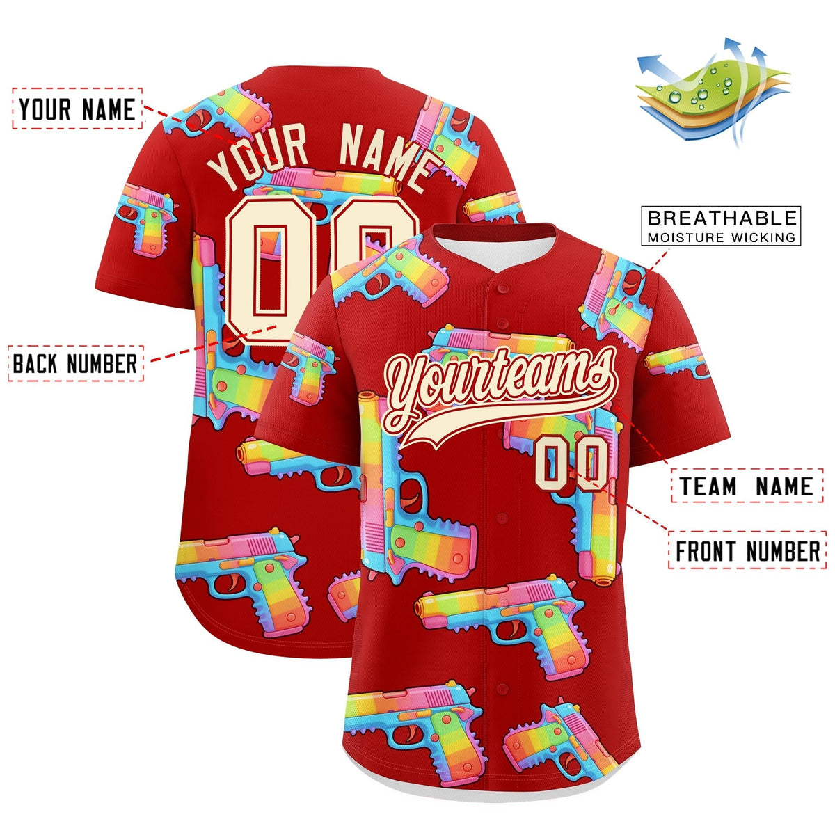 Custom Youth Baseball Jersey Red Cream Sugar-Coated Firepower Graffiti Pattern Hip-hop