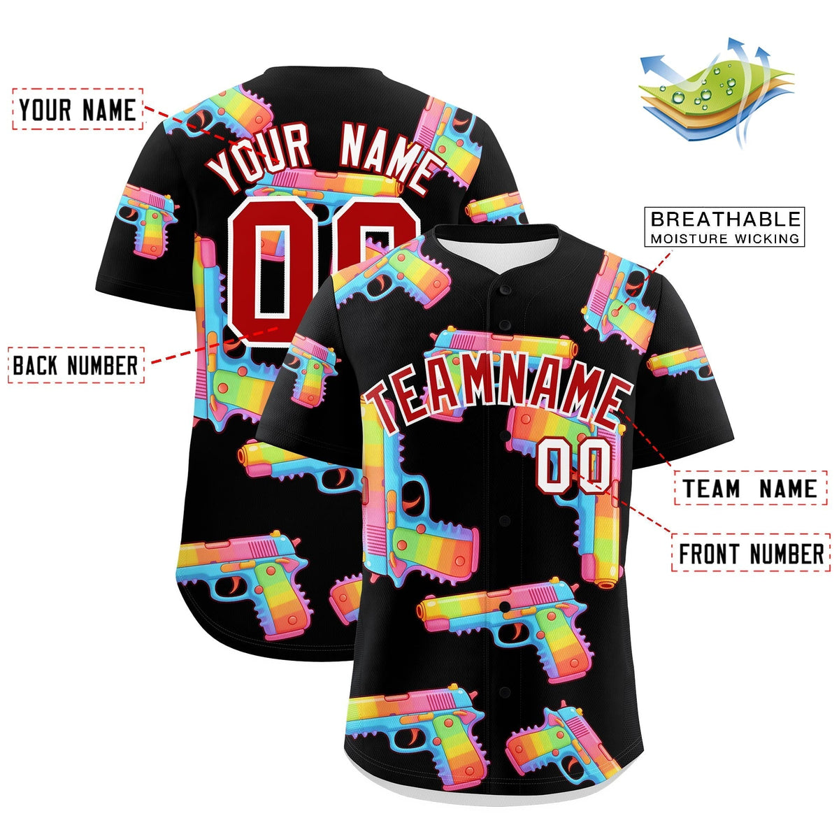 Custom Youth Baseball Jersey Black Red Sugar-Coated Firepower Graffiti Pattern Hip-hop