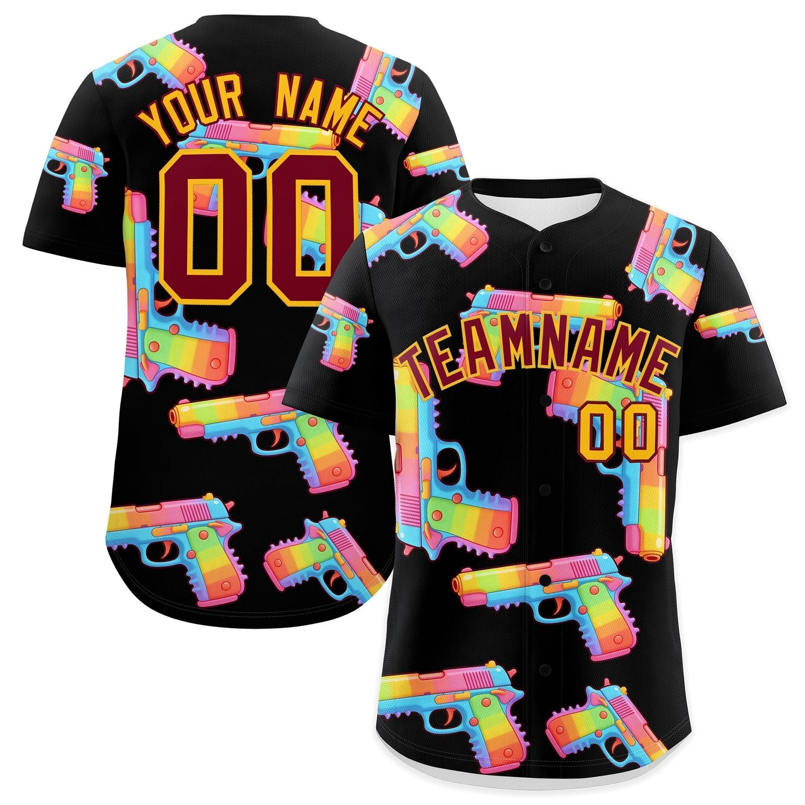 Custom Youth Baseball Jersey Black Crimson Sugar-Coated Firepower Graffiti Pattern Urban Fashion