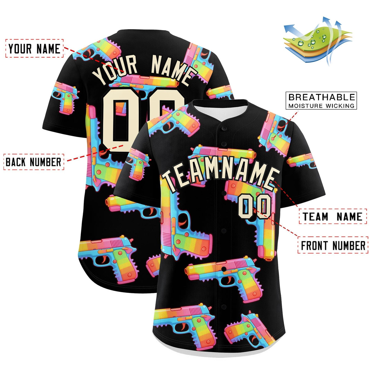 Custom Youth Baseball Jersey Black Cream Sugar-Coated Firepower Graffiti Pattern Street Style