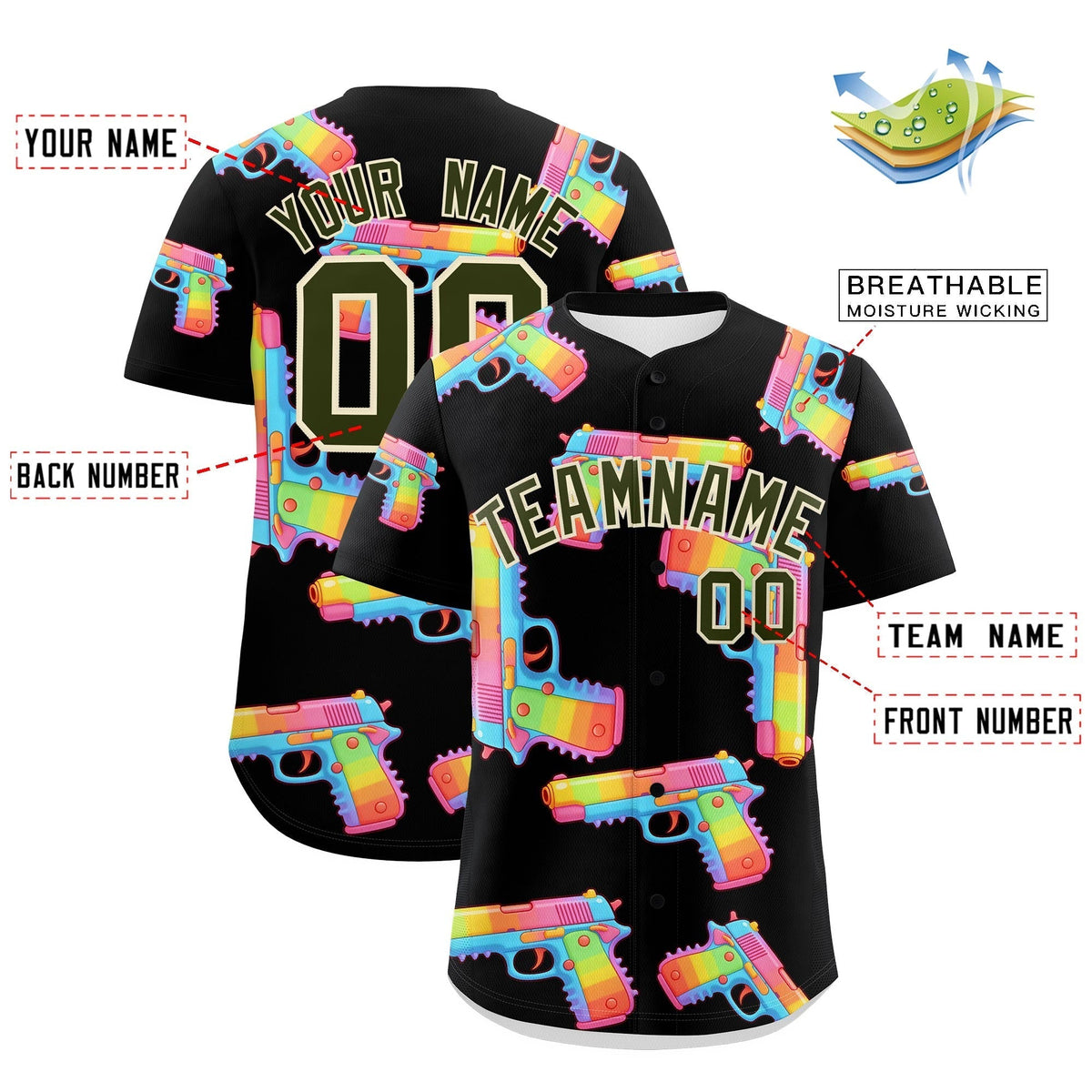 Custom Youth Baseball Jersey Black Olive Sugar-Coated Firepower Graffiti Pattern Urban Fashion