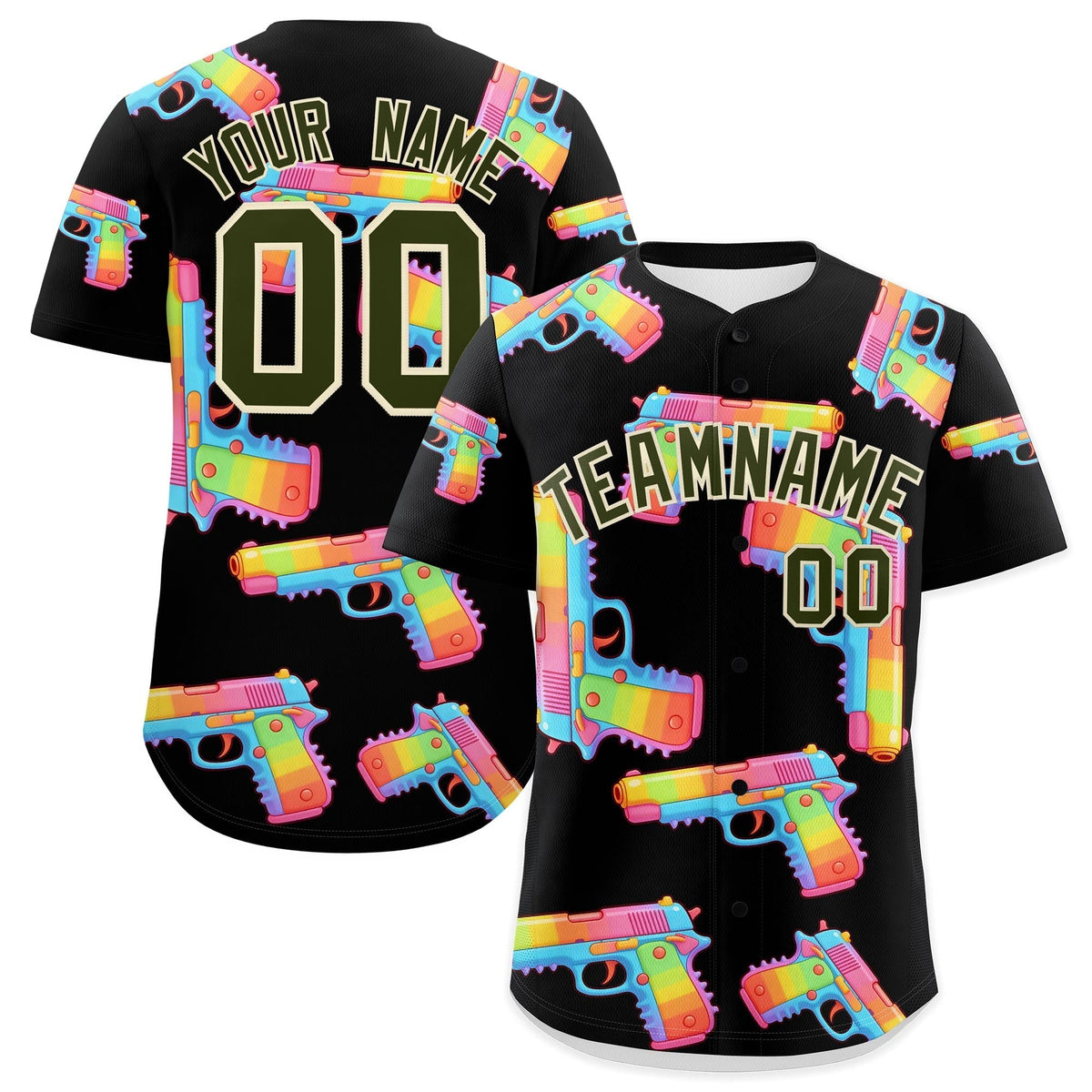 Custom Youth Baseball Jersey Black Olive Sugar-Coated Firepower Graffiti Pattern Urban Fashion