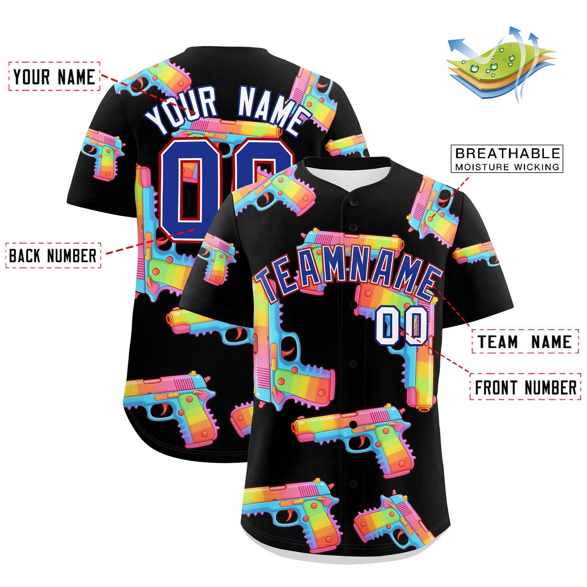 Custom Youth Baseball Jersey Black Royal Blue Sugar-Coated Firepower Graffiti Pattern Street Style