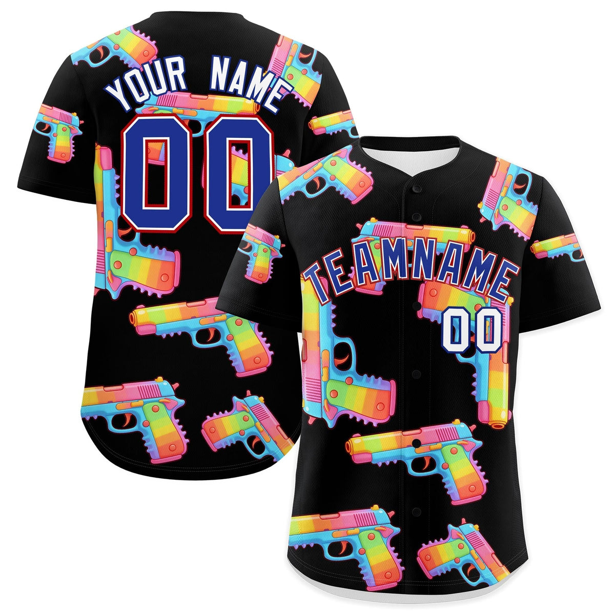 Custom Youth Baseball Jersey Black Royal Blue Sugar-Coated Firepower Graffiti Pattern Street Style