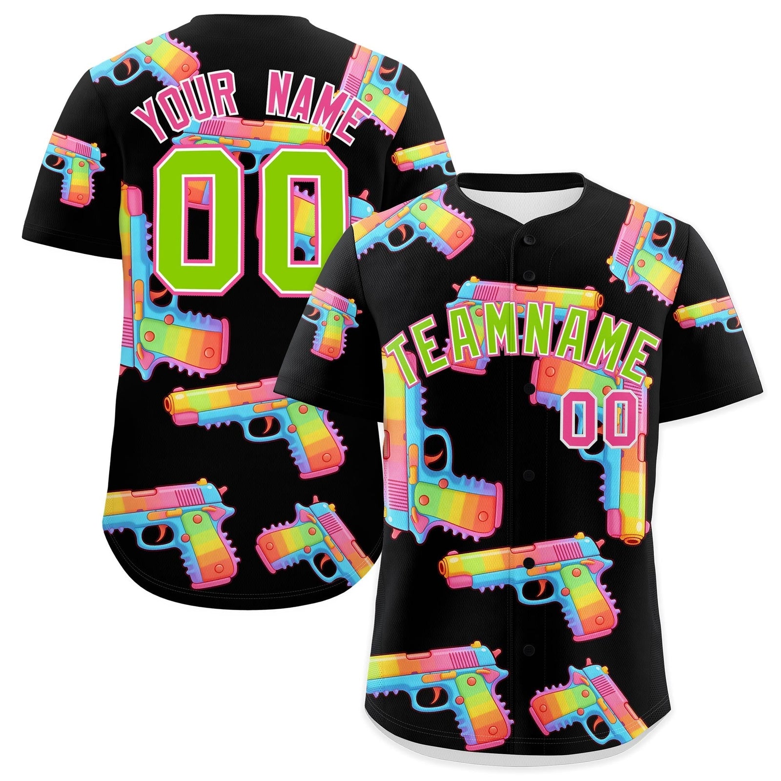 Custom Youth Baseball Jersey Black Neon Green Sugar-Coated Firepower Graffiti Pattern Street Style
