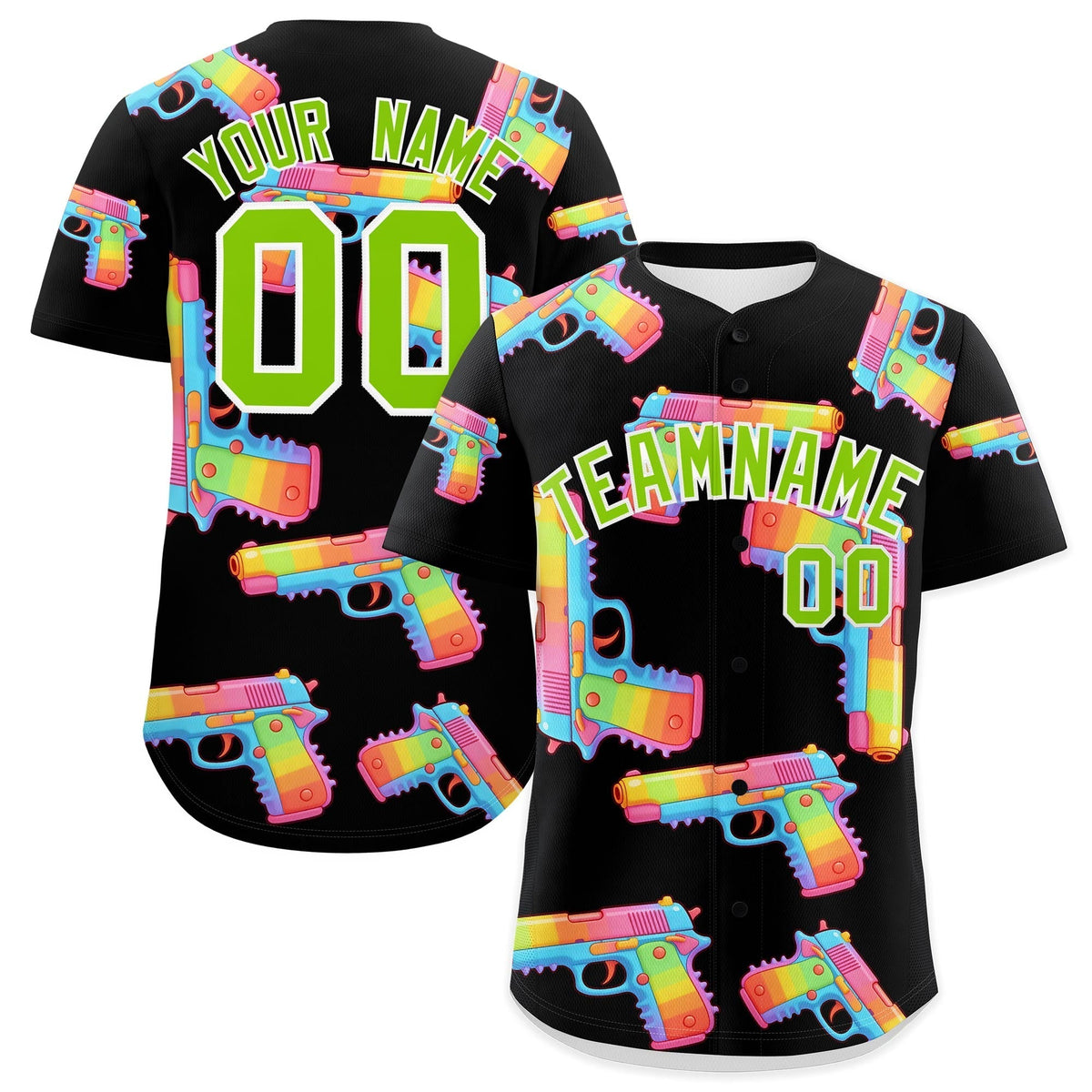 Custom Youth Baseball Jersey Black Neon Green Sugar-Coated Firepower Graffiti Pattern Hip-hop