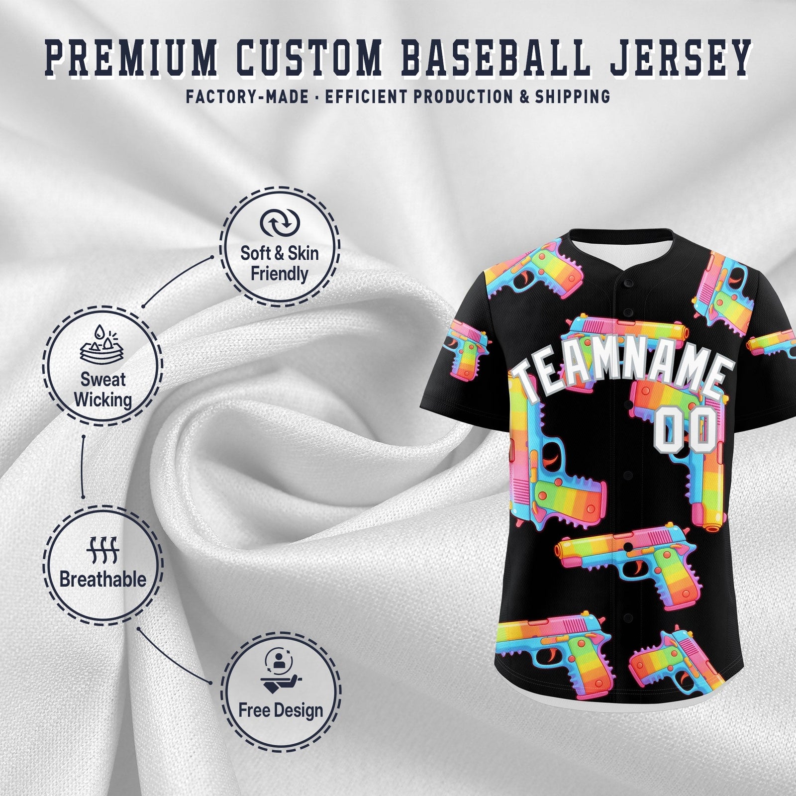 Custom Youth Baseball Jersey Black White Sugar-Coated Firepower Graffiti Pattern Hip-hop