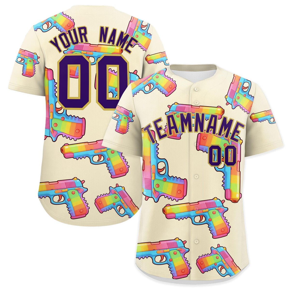 Custom Youth Baseball Jersey Cream Purple Sugar-Coated Firepower Graffiti Pattern Street Style