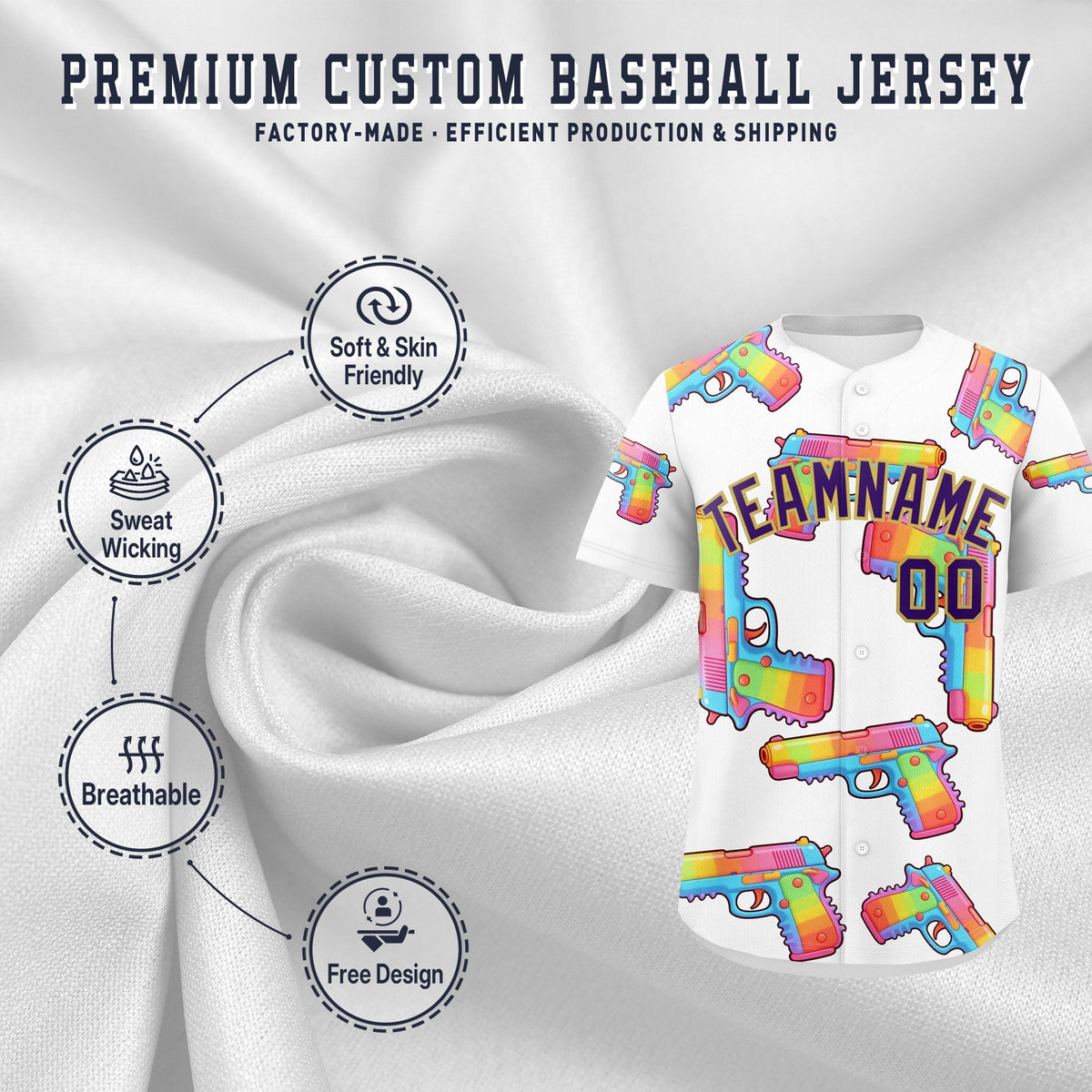 Custom Youth Baseball Jersey White Purple Sugar-Coated Firepower Graffiti Pattern Street Style