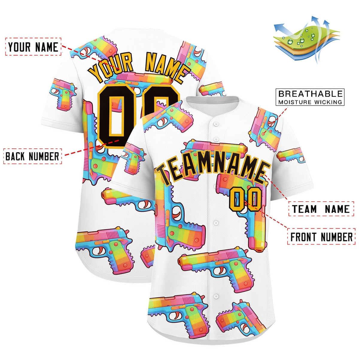 Custom Youth Baseball Jersey White Black Sugar-Coated Firepower Graffiti Pattern Hip-hop