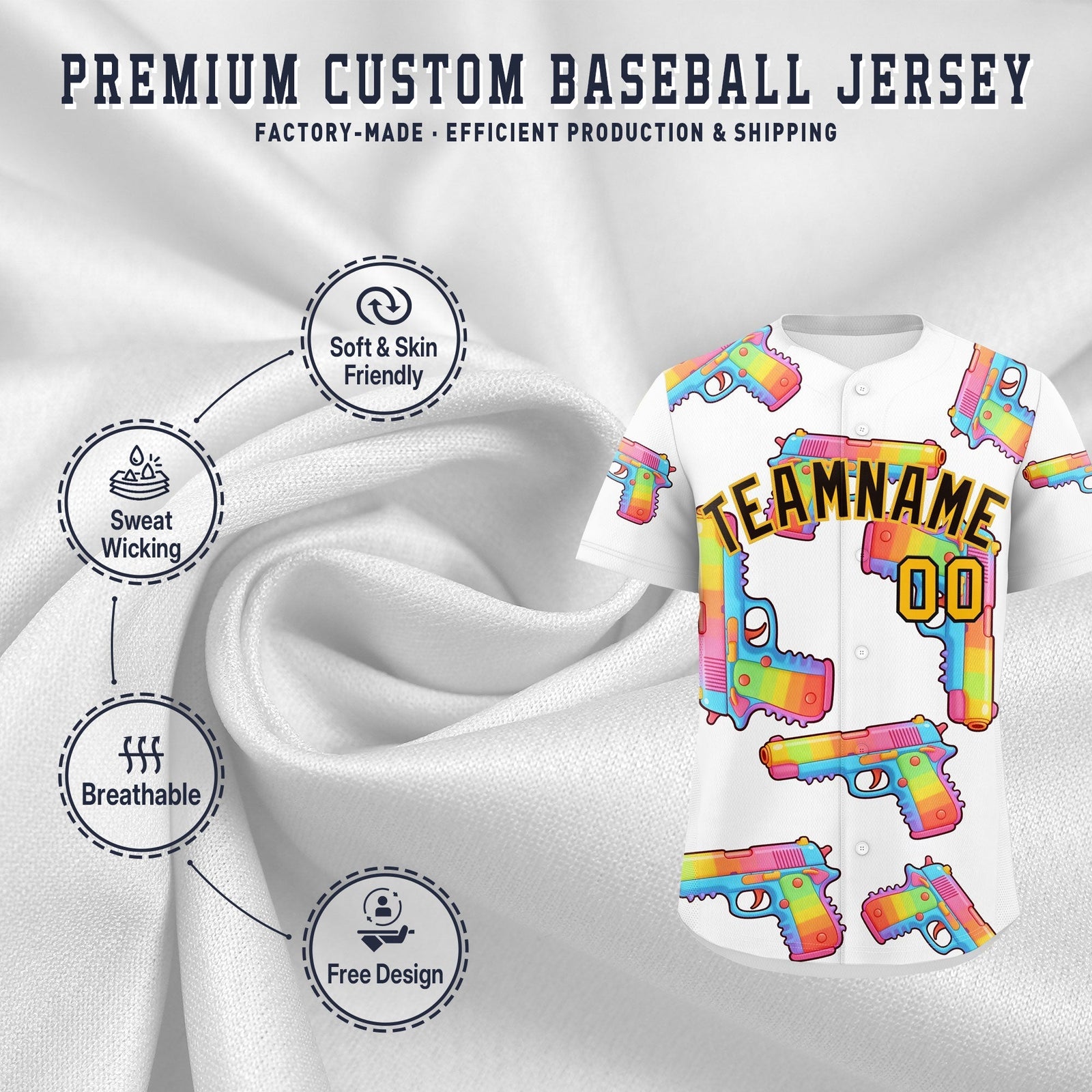 Custom Youth Baseball Jersey White Black Sugar-Coated Firepower Graffiti Pattern Hip-hop