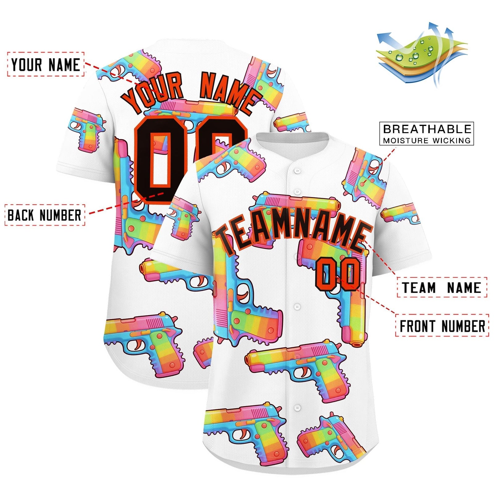 Custom Youth Baseball Jersey White Black Sugar-Coated Firepower Graffiti Pattern Urban Fashion