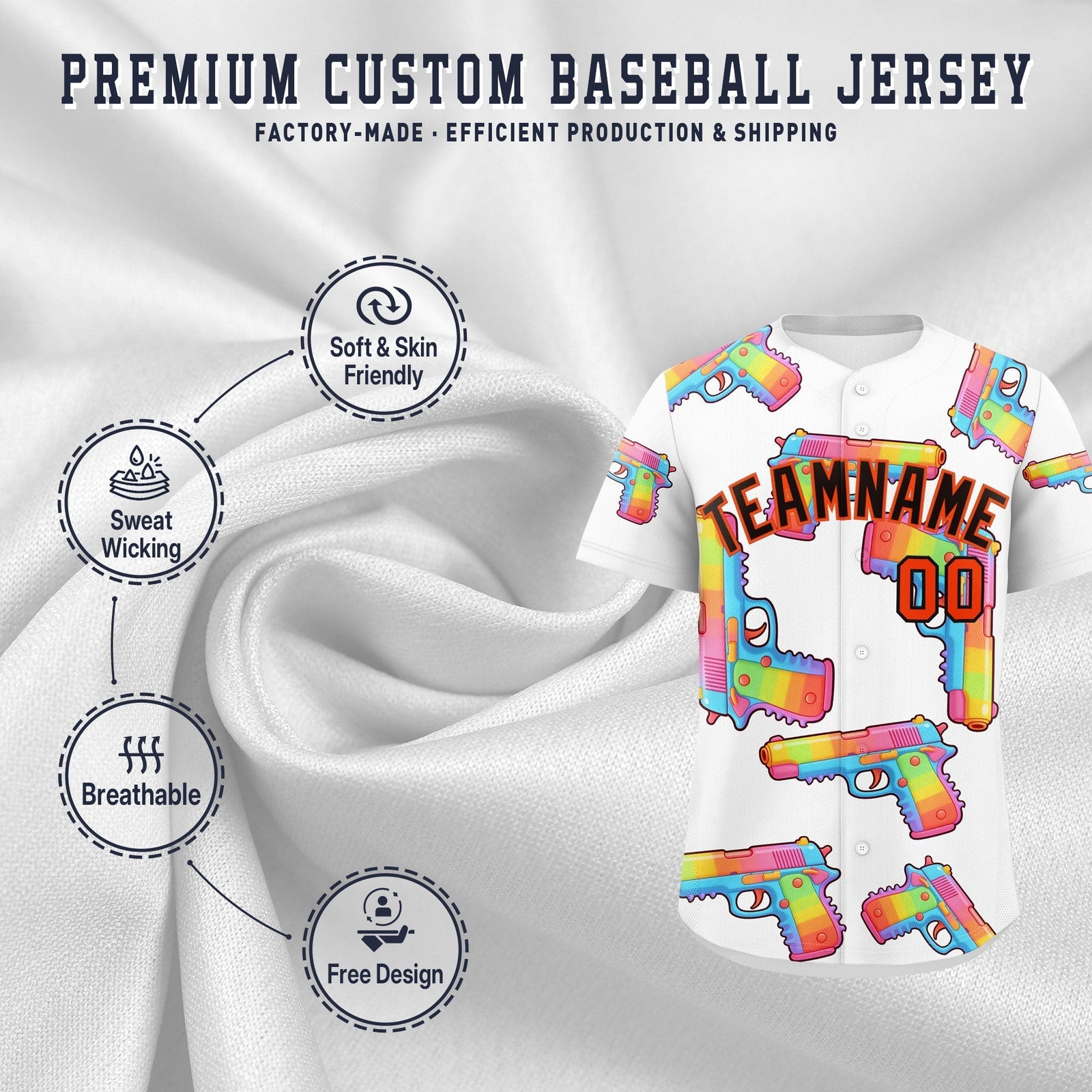 Custom Youth Baseball Jersey White Black Sugar-Coated Firepower Graffiti Pattern Urban Fashion