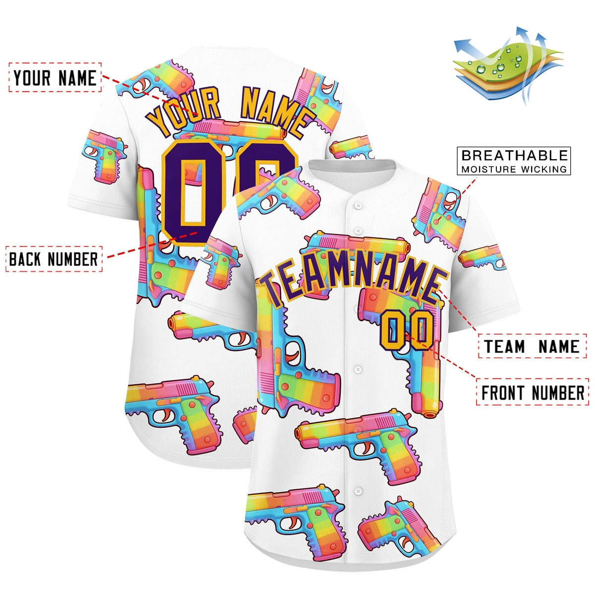 Custom Youth Baseball Jersey White Purple Sugar-Coated Firepower Graffiti Pattern Hip-hop