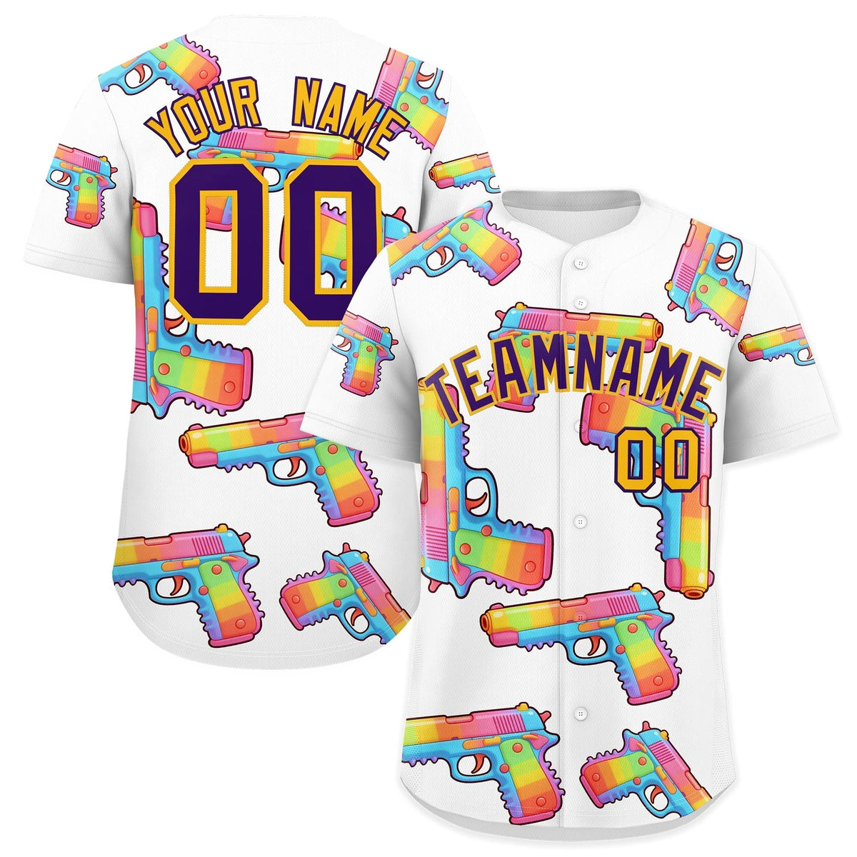Custom Youth Baseball Jersey White Purple Sugar-Coated Firepower Graffiti Pattern Hip-hop