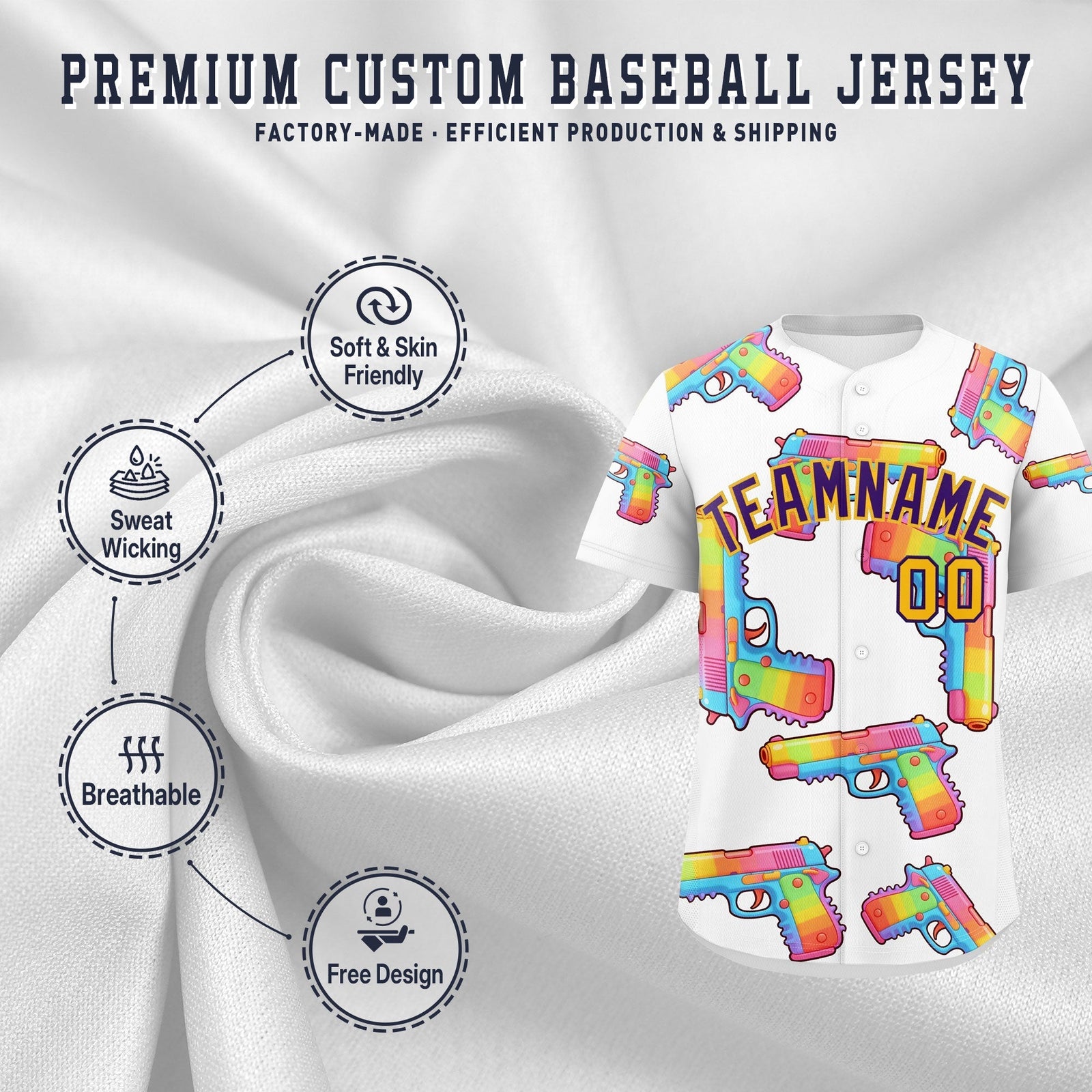 Custom Youth Baseball Jersey White Purple Sugar-Coated Firepower Graffiti Pattern Hip-hop