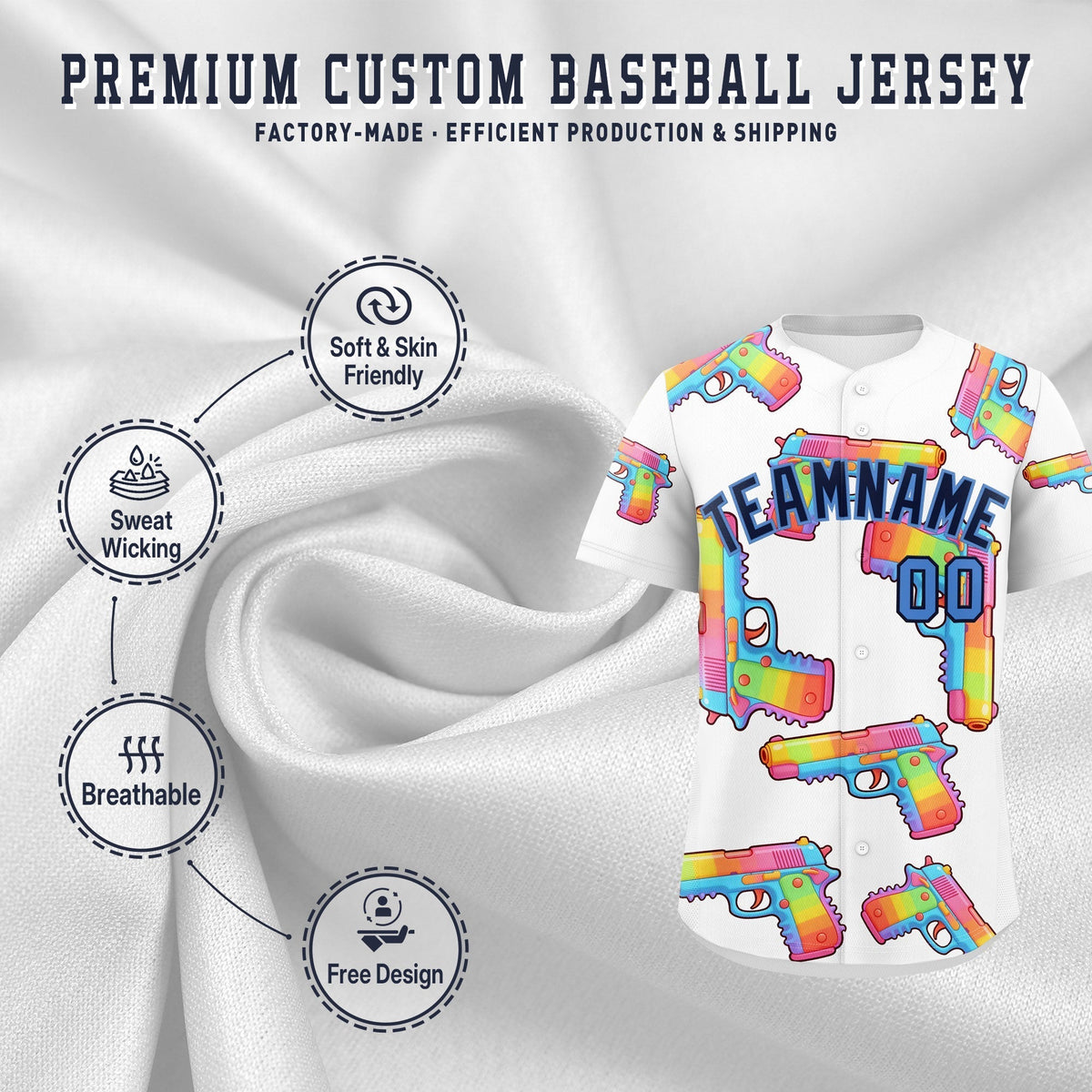Custom Youth Baseball Jersey White Navy Sugar-Coated Firepower Graffiti Pattern Urban Fashion