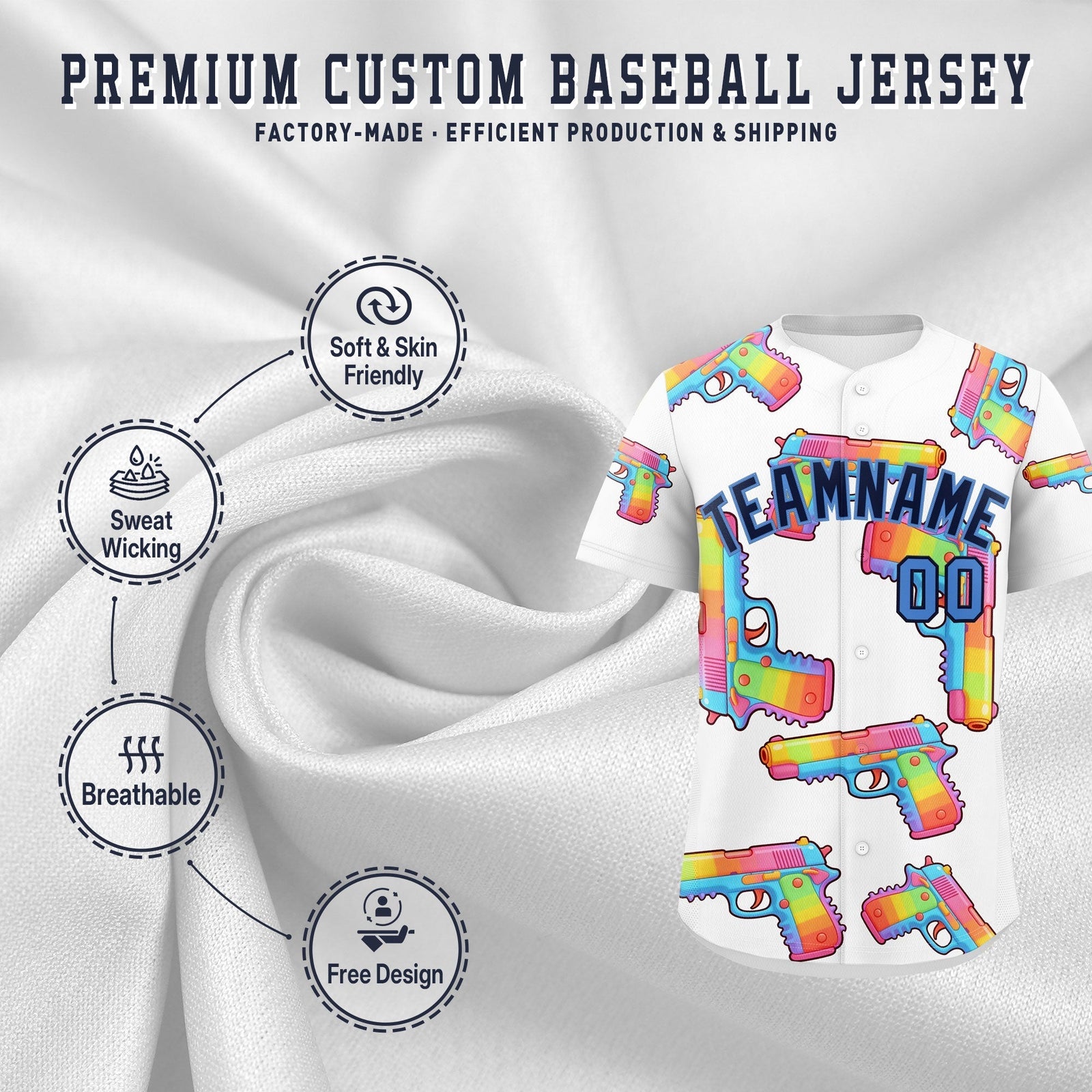 Custom Youth Baseball Jersey White Navy Sugar-Coated Firepower Graffiti Pattern Urban Fashion