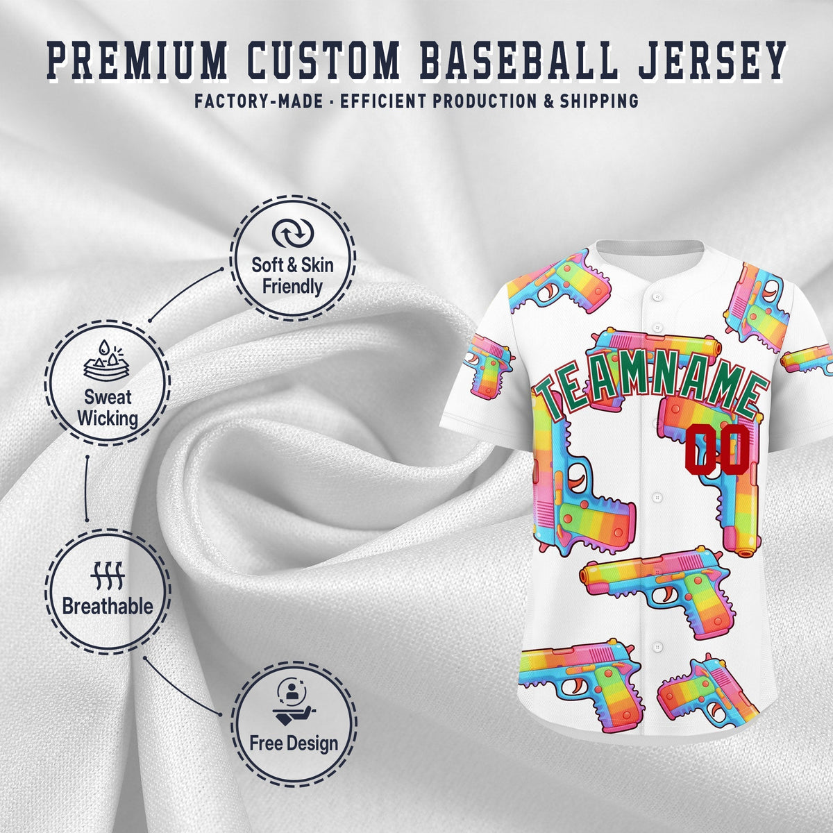 Custom Youth Baseball Jersey White Kelly Green Sugar-Coated Firepower Graffiti Pattern Hip-hop