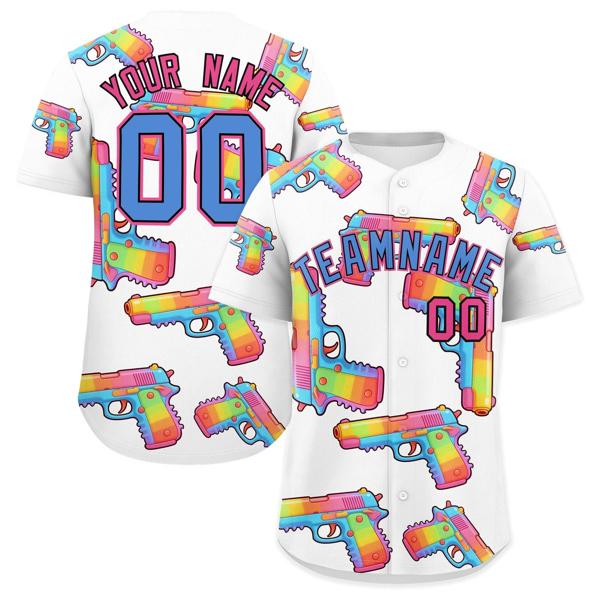 Custom Youth Baseball Jersey White Powder Blue Sugar-Coated Firepower Graffiti Pattern Urban Fashion