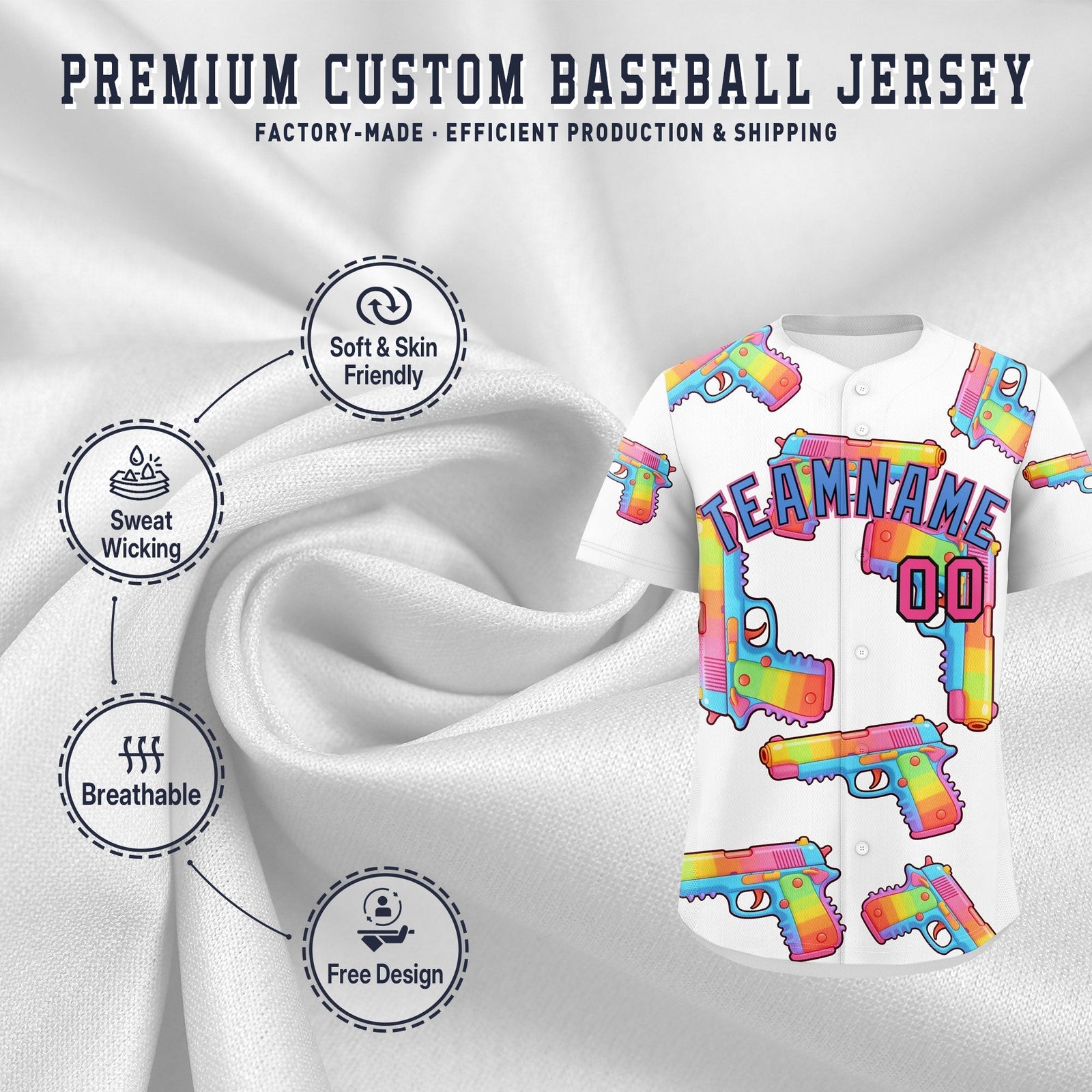 Custom Youth Baseball Jersey White Powder Blue Sugar-Coated Firepower Graffiti Pattern Urban Fashion